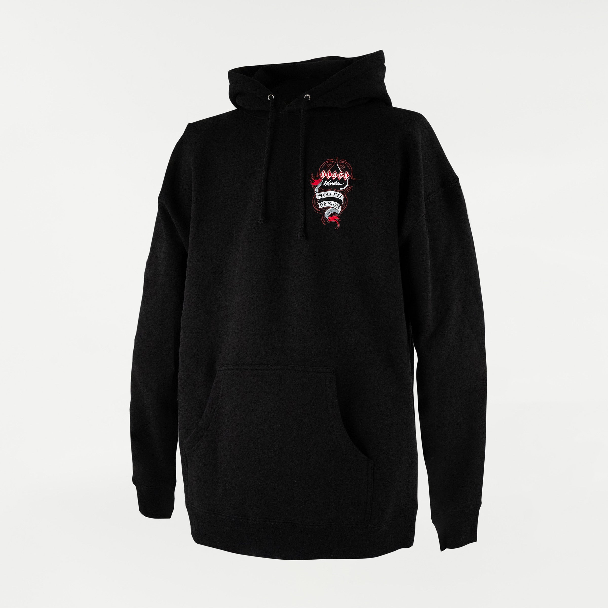 Black Pullover Hoodie with Spark Plug Design on Front Chest (Pullover)