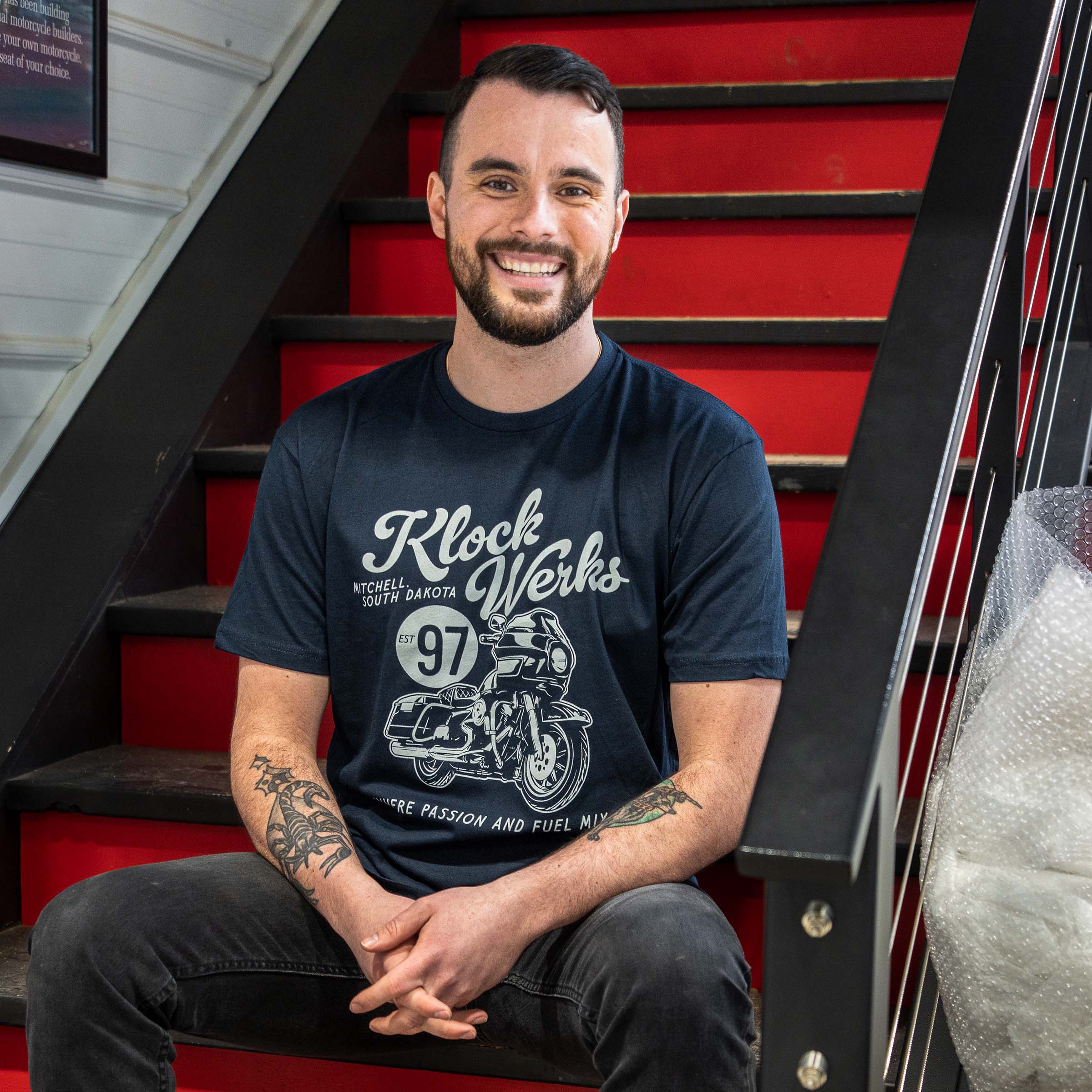 Klassic Houdini Navy T-Shirt shown on a model (Model is wearing an XL)
