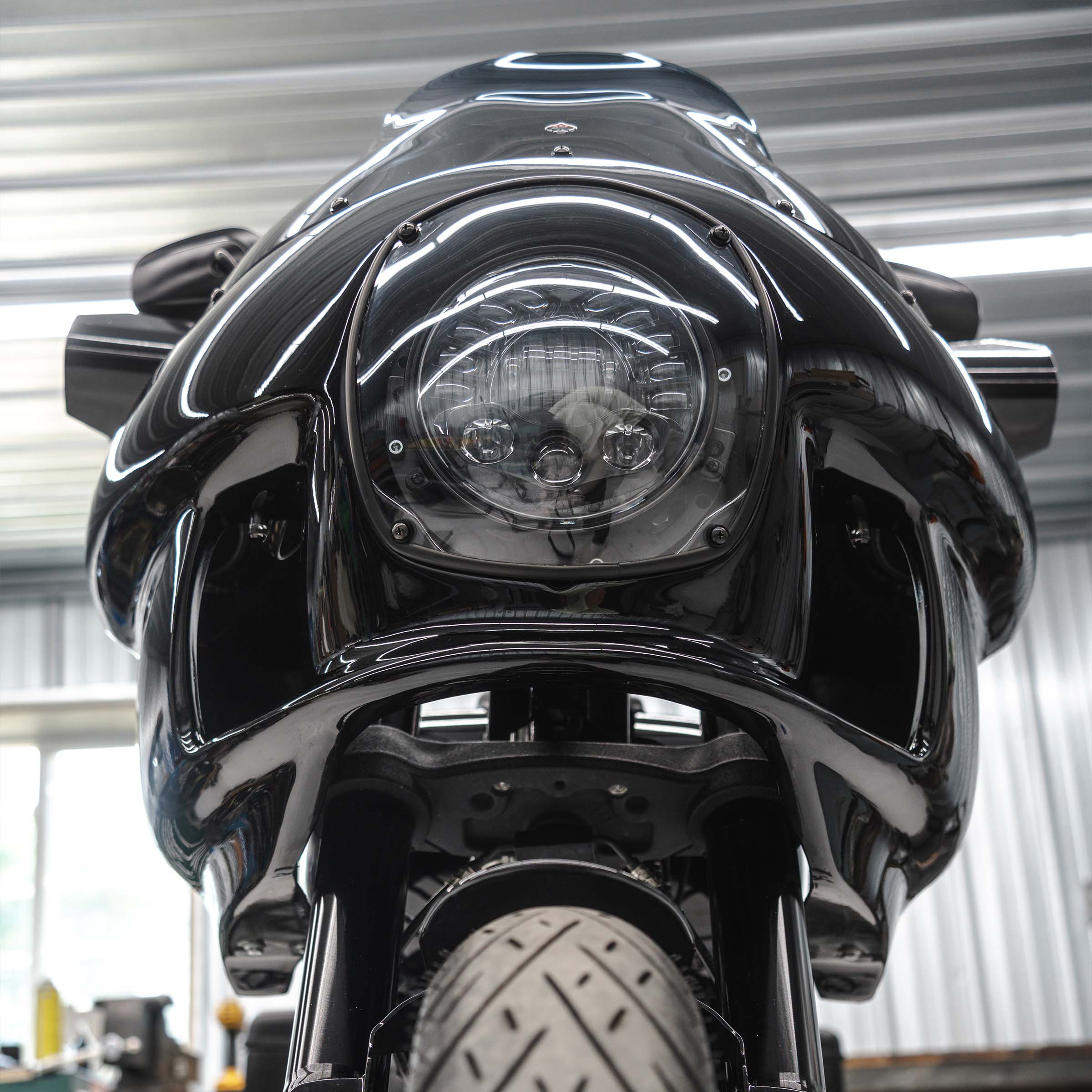 Harley-Davidson FXRP Fairing Fit Kit for Softail Motorcycles showing completed fairing on bike (H-D M8 Softail)