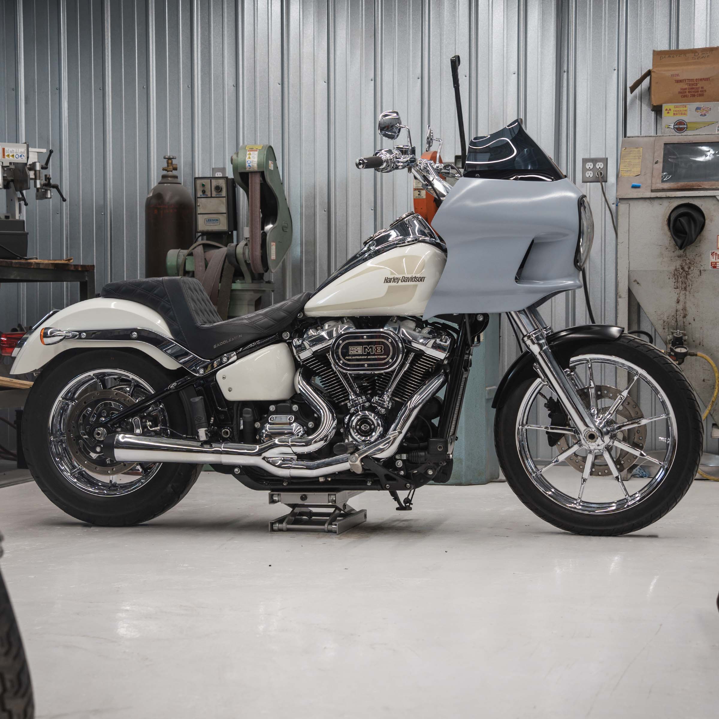 Harley-Davidson FXRP Fairing Fit Kit for Softail Motorcycles showing completed fairing on bike (H-D M8 Softail)