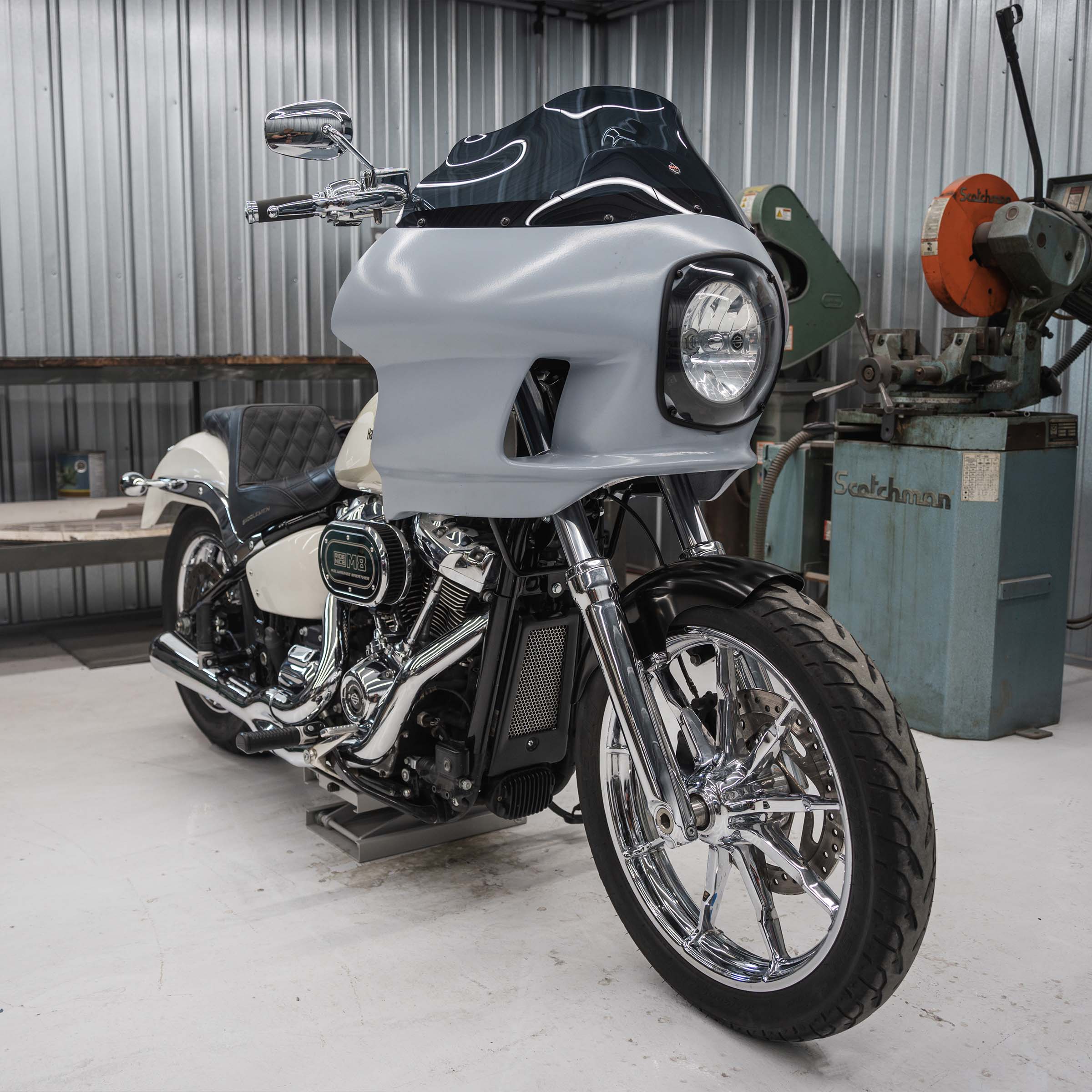 Harley-Davidson FXRP Fairing Fit Kit for Softail Motorcycles showing completed fairing on bike (H-D M8 Softail)