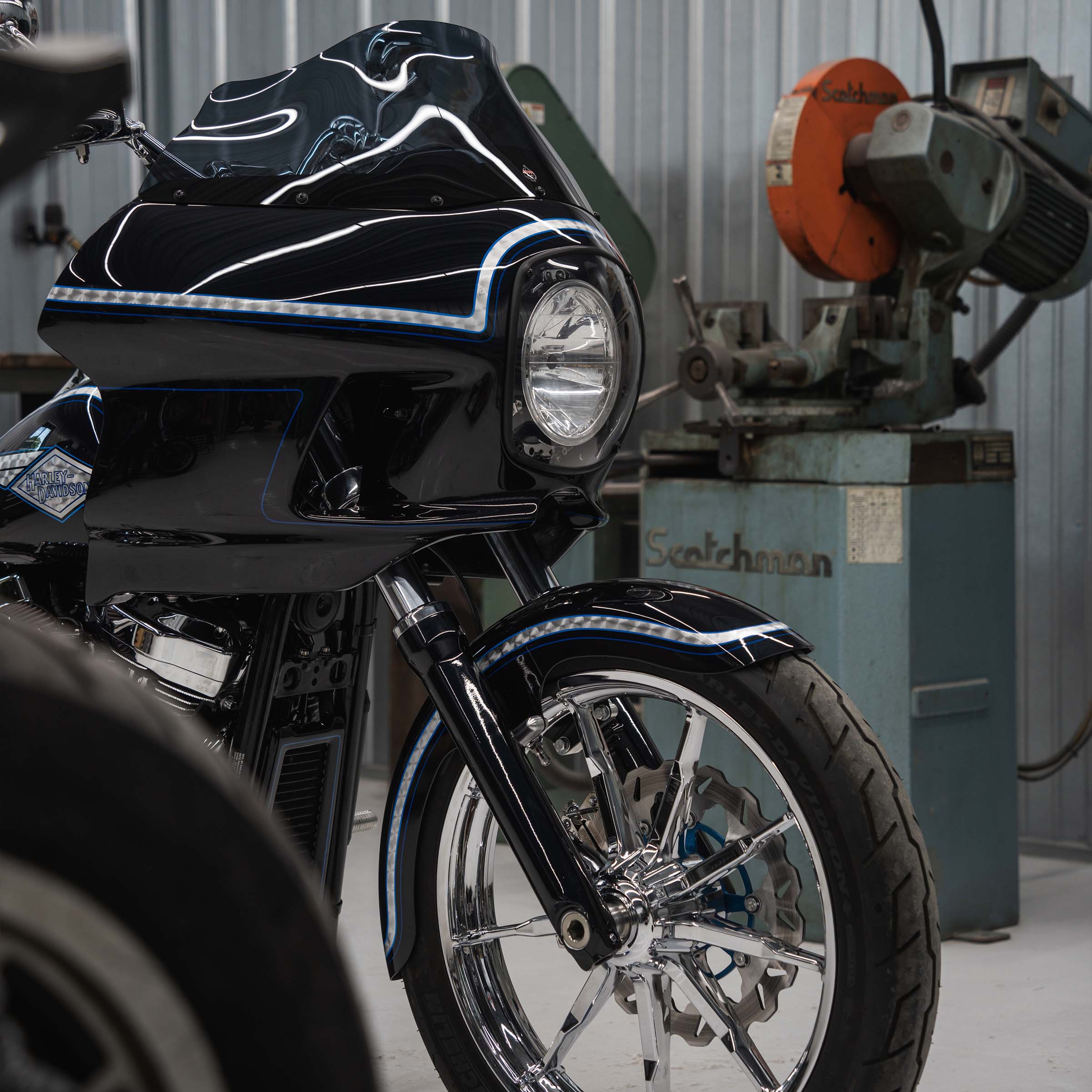 Harley-Davidson FXRP Fairing Fit Kit for Softail Motorcycles showing completed fairing on bike (H-D M8 Softail)