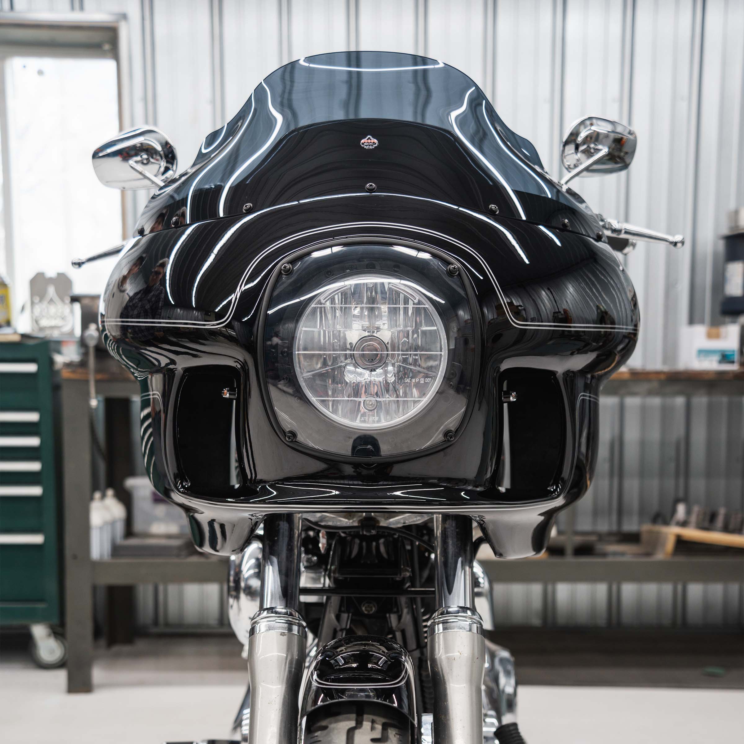 Head on photo of Harley-Davidson FXRP Fairing Fit Kit shown on 2006-2017 Dyna ((2006-2017 H-D Dyna) Harley-Davidson FXRP Fairing Fit Kit for newer model Dyna Motorcycles (2006-2017 H-D Dyna)