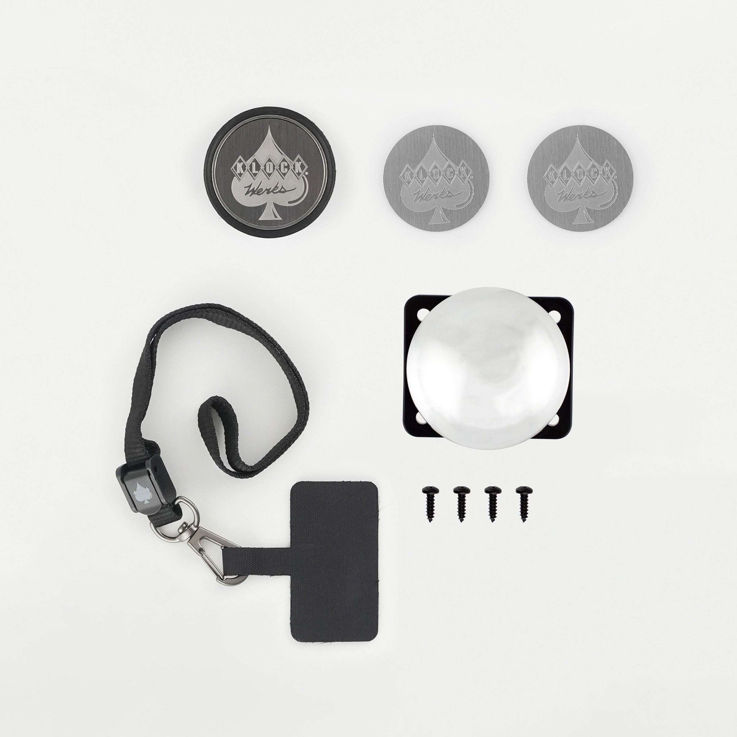 Universal iOauto for ProClip Magnetic Phone Mount Tabletop Photo showing all components included in the kit (Universal iOauto for ProClip Vehicle Dash Mounts - Complete Kit)