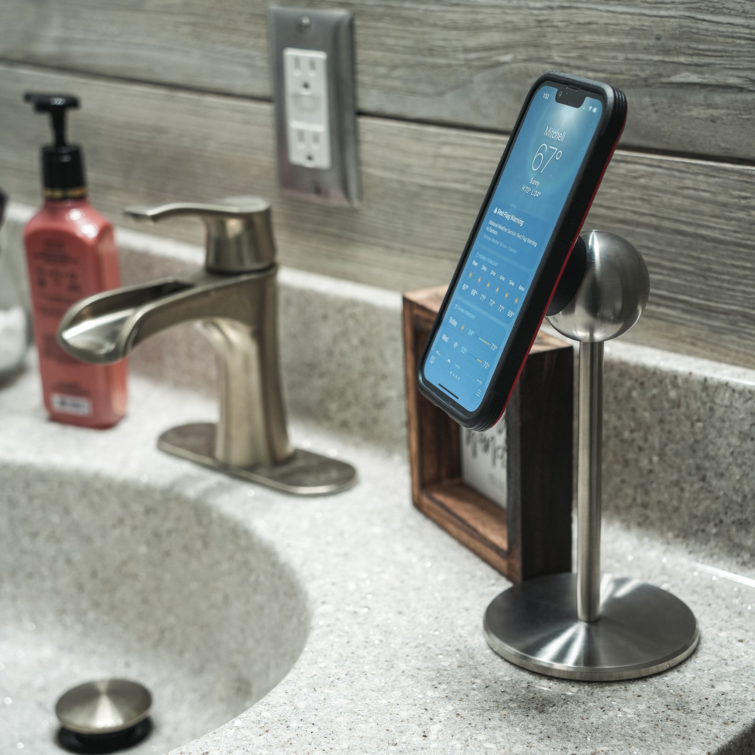 Stainless Steel iOMini Magnetic Phone Mount with Phone (iOmini - Stainless with iPhone)