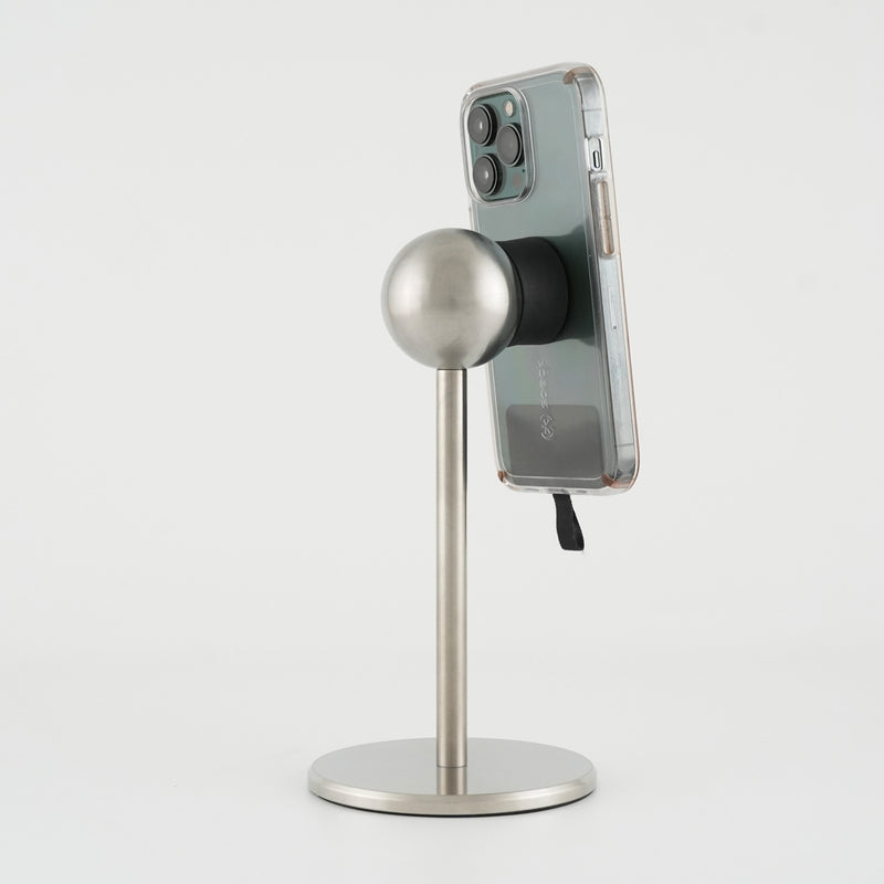 Stainless Steel iOMini Magnetic Phone Mount with Phone (iOmini - Stainless with iPhone)