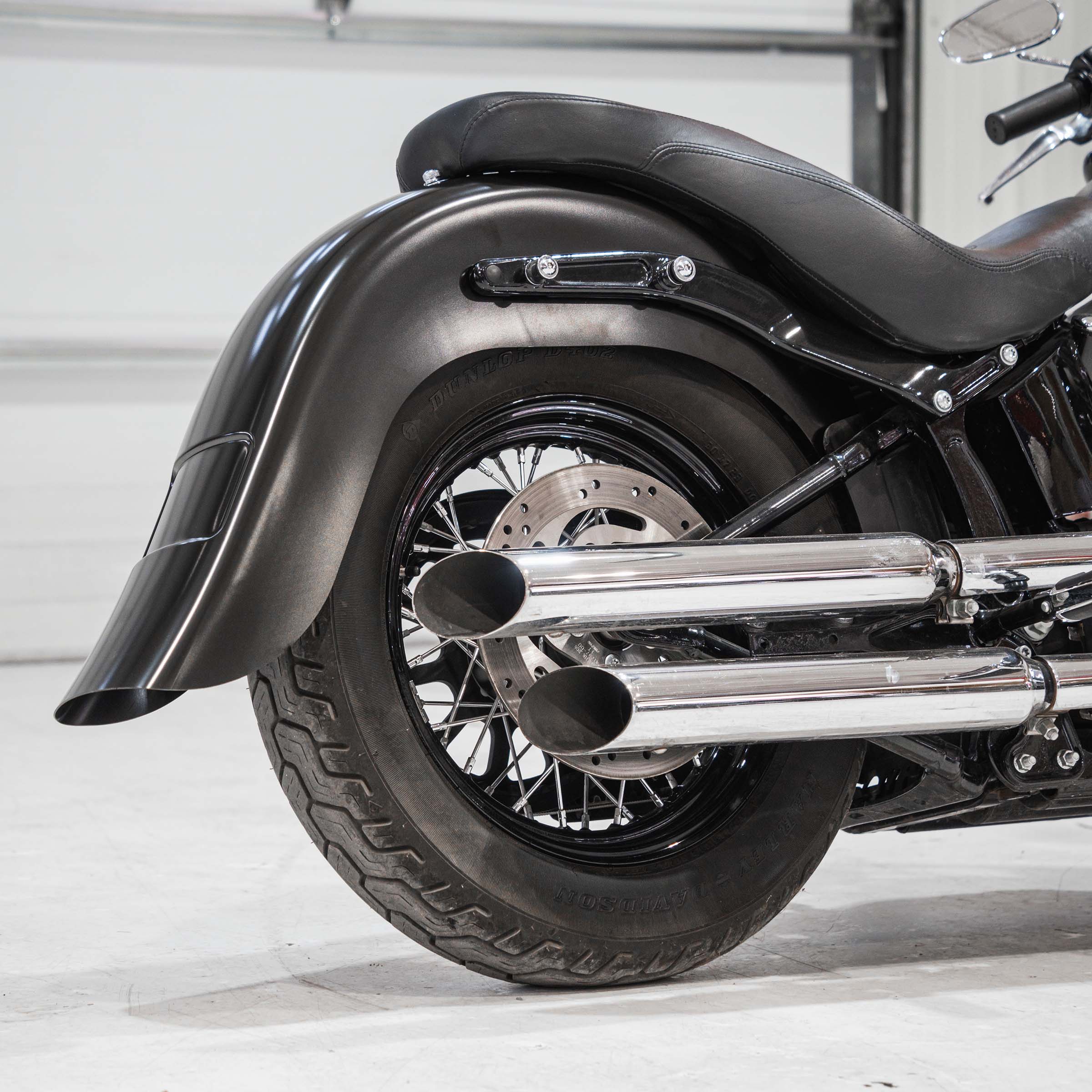 Extended length benchmark rear fender with license plate frenched for Harley-Davidson 2012-2017 Softail Slim (Extended Rear Fender - Frenched)