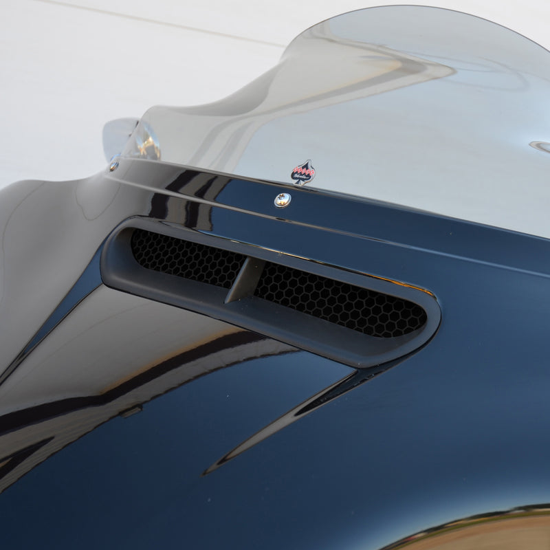 Honeycomb Fairing Vent Screens for Harley-Davidson 2014-2025 FLH motorcycles shown on bike (Honeycomb - Black)