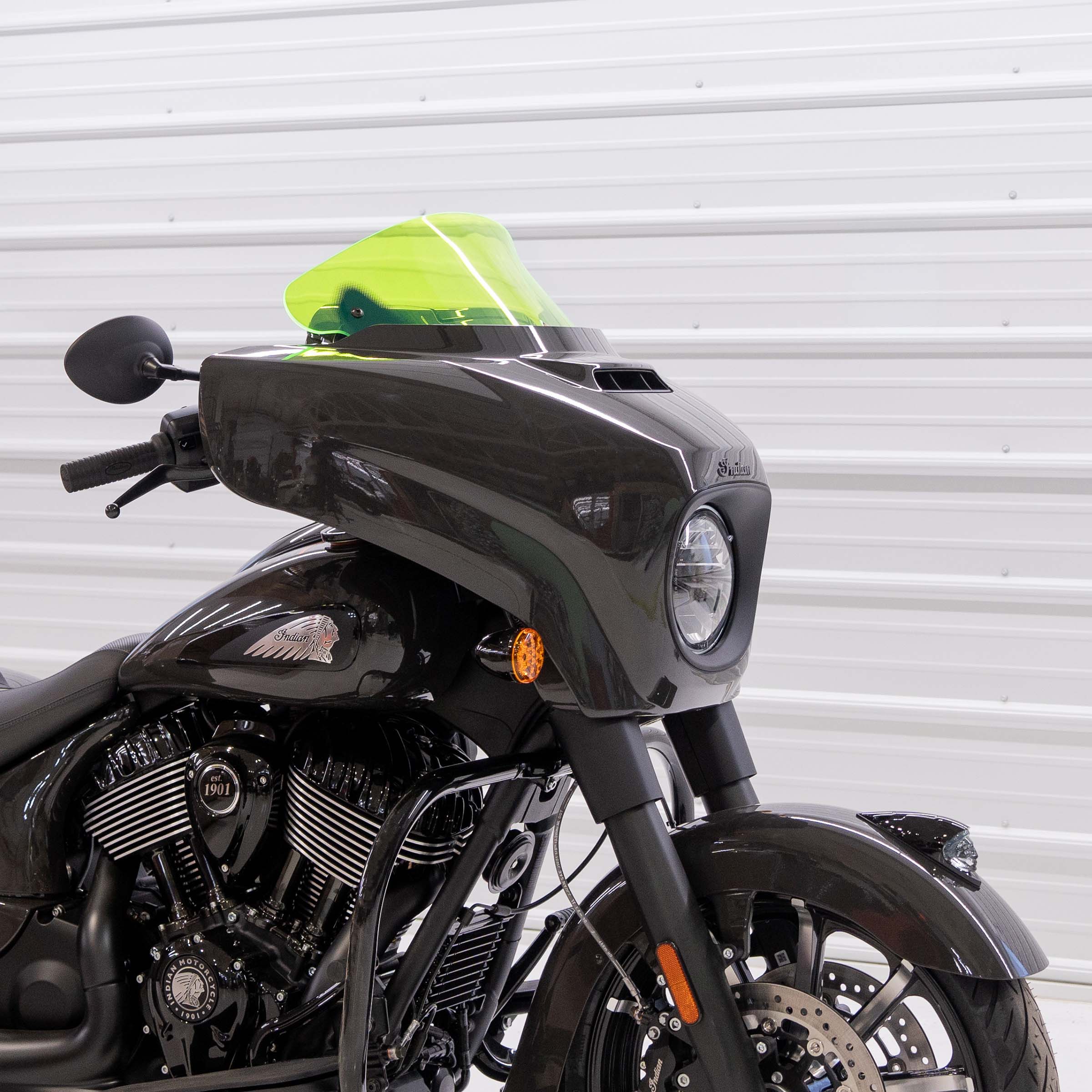 Green Ice Motorcycle Windshield 10" Kolor Flare® Windshield for Indian® 2014-2024 Chieftain and Roadmaster KWW-04-0634 2312-1248 green color windshield for Indian® Motorcycle (10" Green Ice Kolor Flare®)