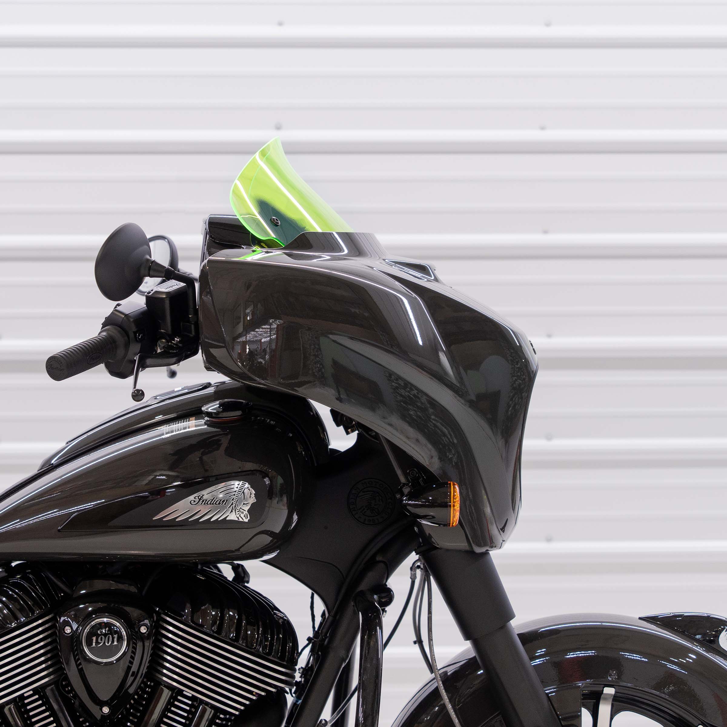 Green Ice Motorcycle Windshield 10" Kolor Flare® Windshield for Indian® 2014-2024 Chieftain and Roadmaster KWW-04-0634 2312-1248 green color windshield for Indian® Motorcycle (10" Green Ice Kolor Flare®)