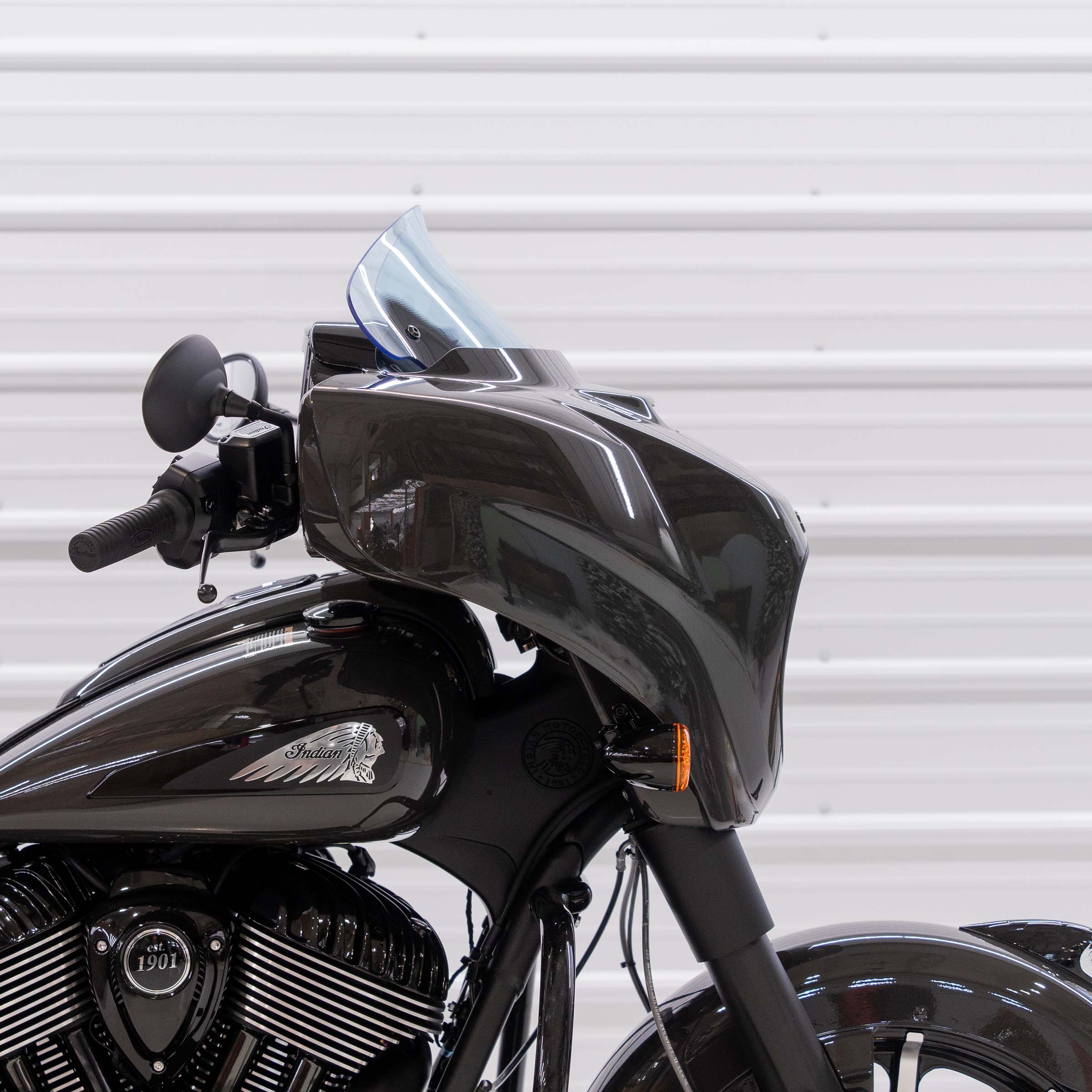 Blue Ice Motorcycle Windshield 10" Kolor Flare® Windshield for Indian® 2014-2024 Chieftain and Roadmaster KWW-04-0635 2312-1249 blue color windshield for Indian® Motorcycle (10" Blue Ice Kolor Flare®)