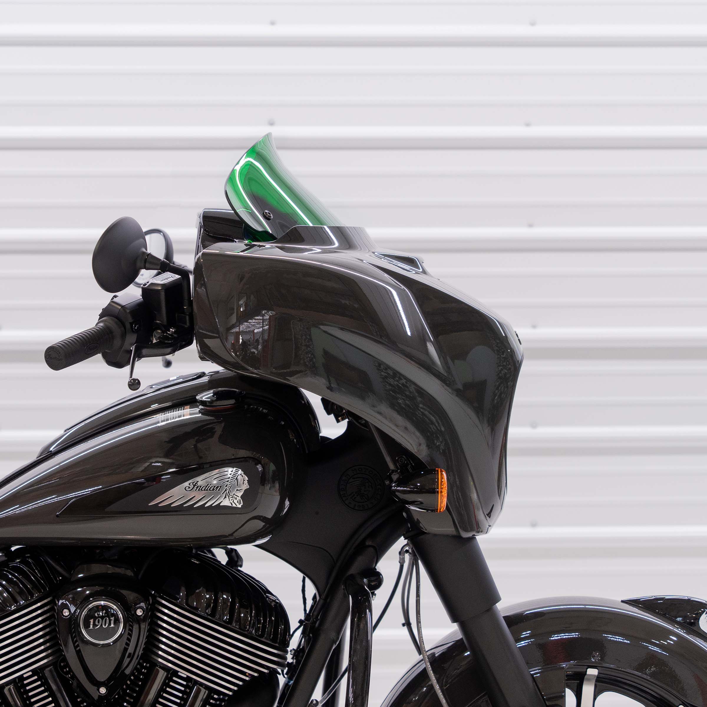 Green Motorcycle Windshield 10" Kolor Flare® Windshield for Indian® 2014-2024 Chieftain and Roadmaster KWW-04-0639 2312-1253 green color windshield for Indian® Motorcycle (10" Green Kolor Flare®)