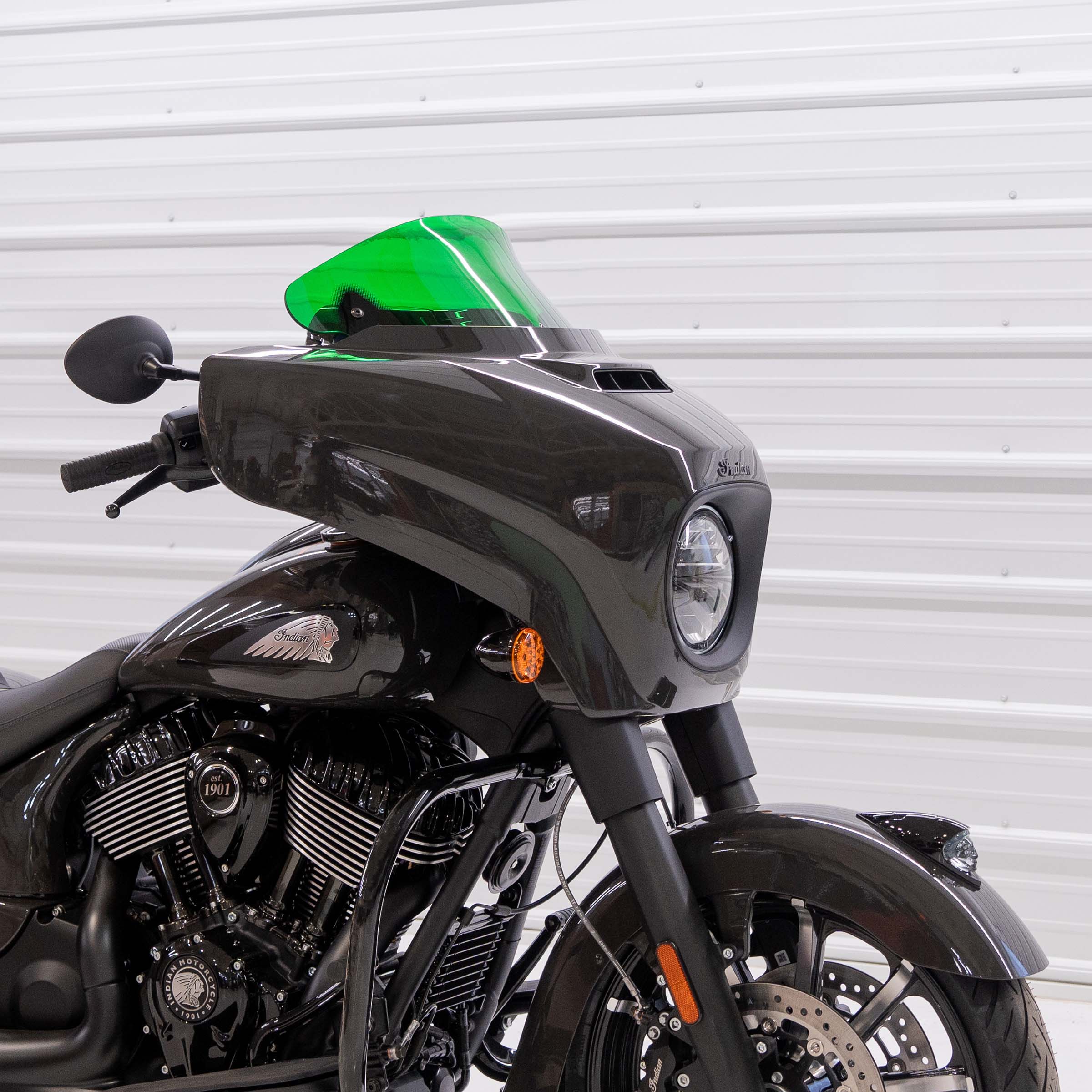 Green Motorcycle Windshield 10" Kolor Flare® Windshield for Indian® 2014-2024 Chieftain and Roadmaster KWW-04-0639 2312-1253 green color windshield for Indian® Motorcycle (10" Green Kolor Flare®)