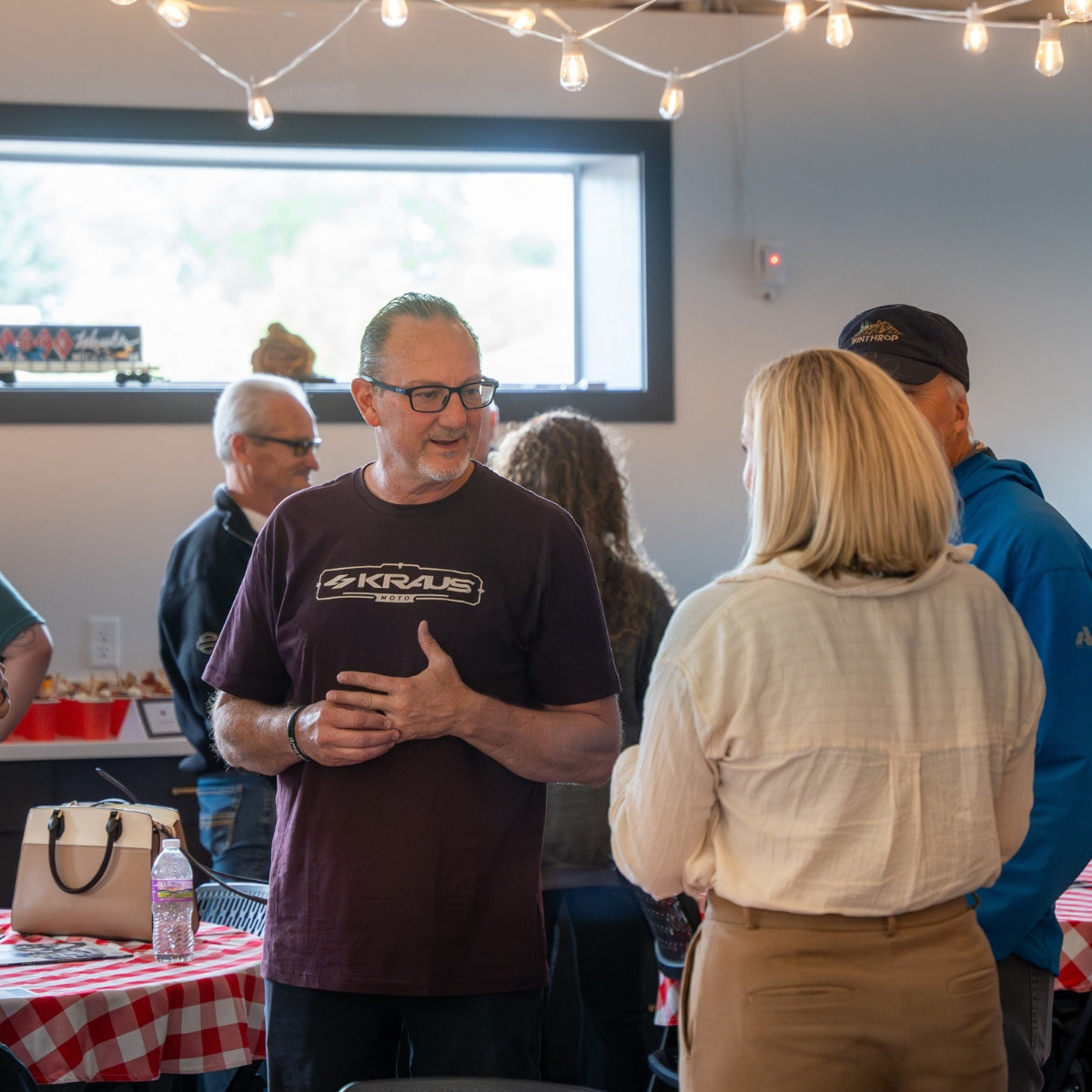 Brian Klock, Jeff Joliff and Johanna Allen of Mitchell South Dakota at Klock Werk's Mix and Mingle networking event in May of 2025.