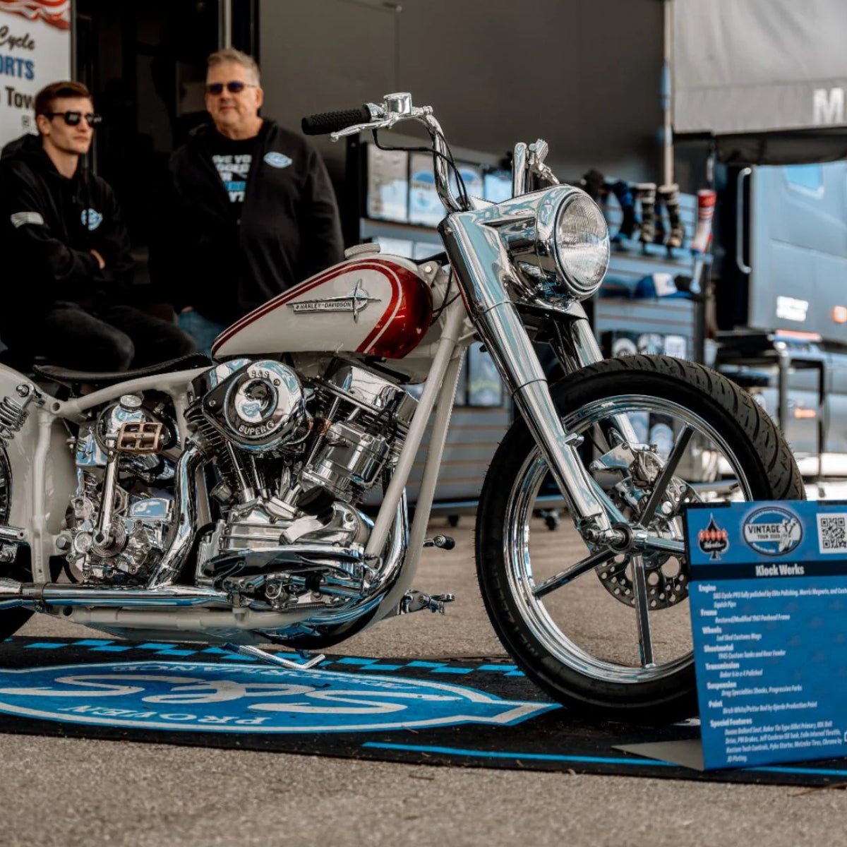 Klock Werks custom built motorcycle for S&S Vintage Tour during the bikes unveiling.