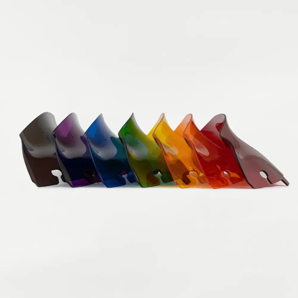 Side view cascade lineup of 4" Kolor Flare™ Windshield for Harley-Davidson 2014-2024 FLH motorcycle models(4" Kolor Cascade)