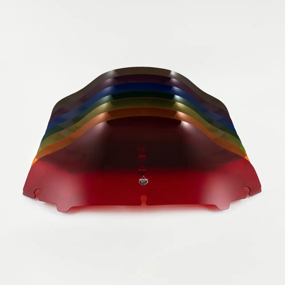 Front view cascade lineup of 6.5" Kolor Flare™ Windshield for Harley-Davidson 2014-2024 FLH motorcycle models(6.5" Kolor Cascade)