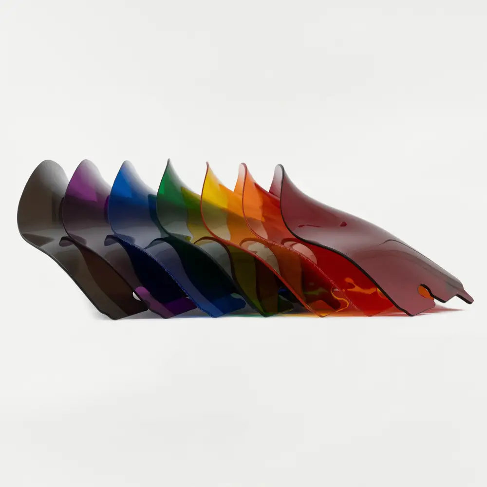 Side view cascade lineup of 6.5" Kolor Flare™ Windshield for Harley-Davidson 2014-2024 FLH motorcycle models(6.5" Kolor Cascade)