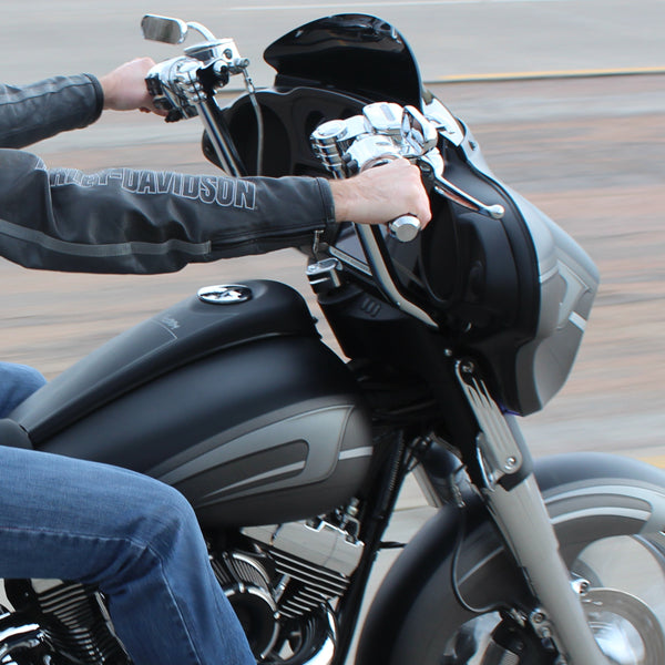 14" Chrome bars and chrome knuckles on KlipHanger Bars for Harley-Davidson 2008-2024 FLH Motorcycles(14" Chrome / Chrome)