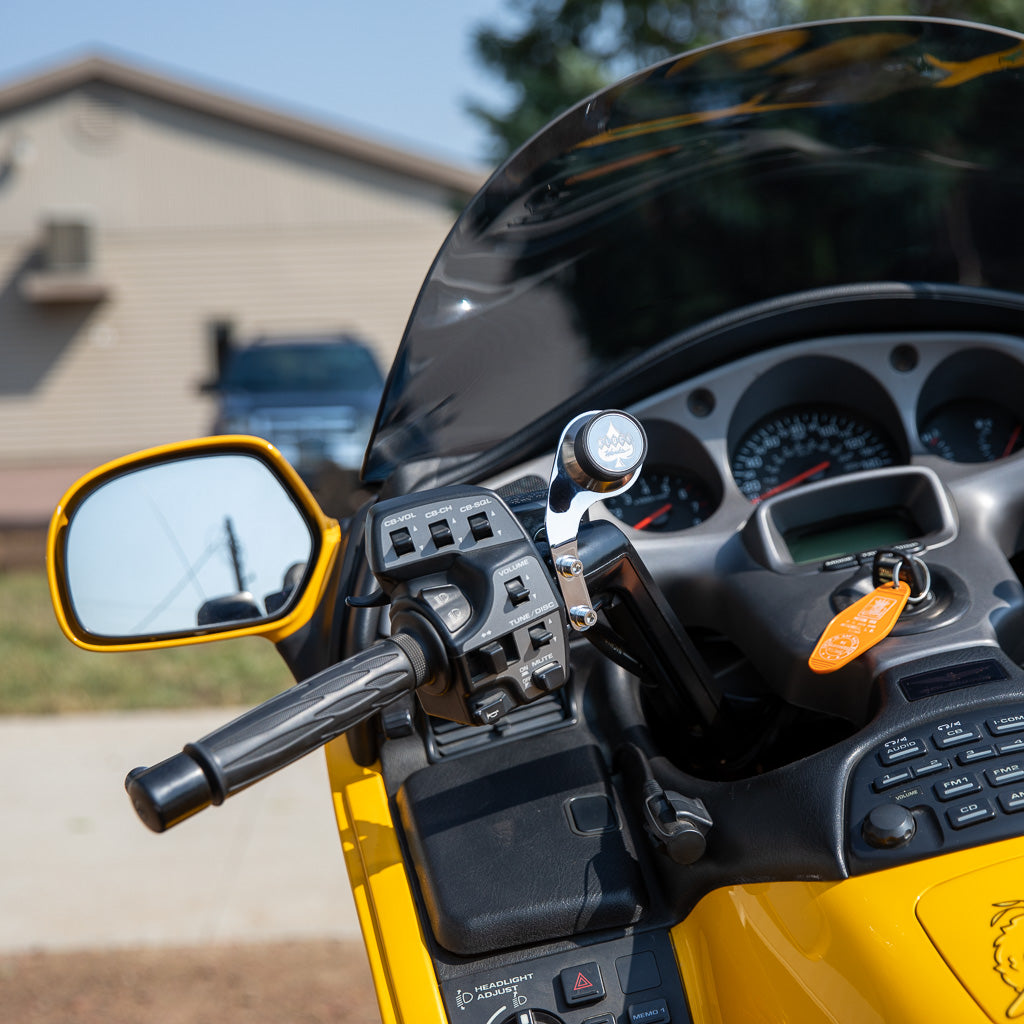 Left Chrome Perch Handlebar Magnetic Phone Mounts for Honda® Gold Wing and F6B Motorcycles on bike (Left Chrome Perch Mount on bike)