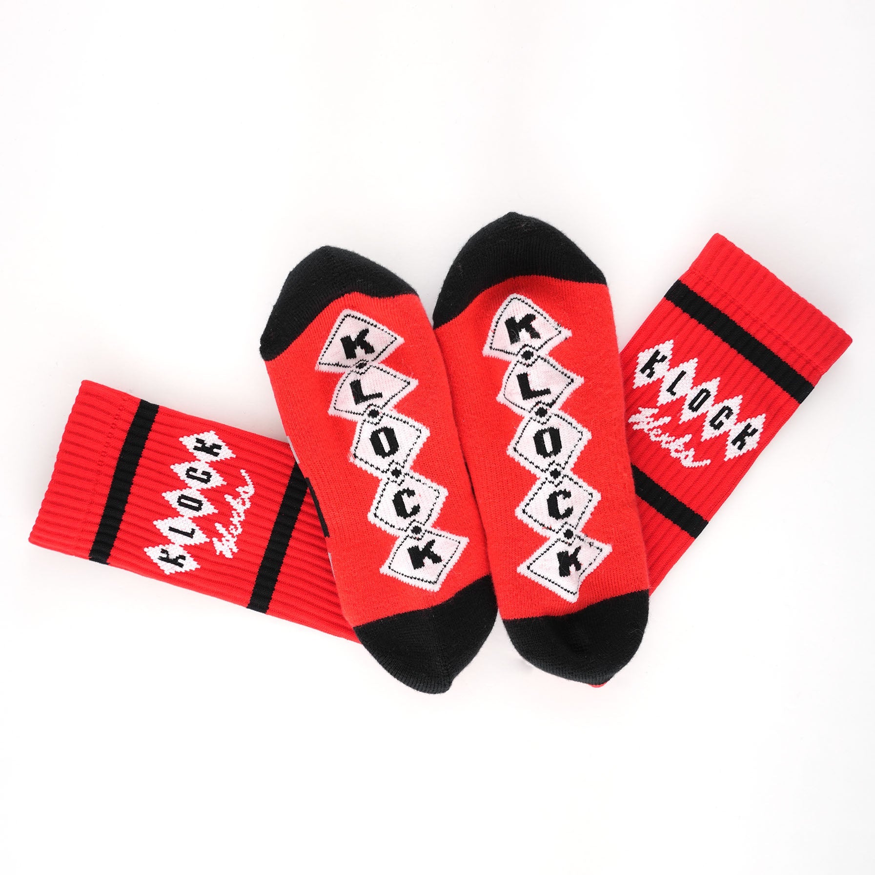 Klock Werks x Fuel Klock Crew Socks in Red with Klock on the feet(Red with Klock on the feet)