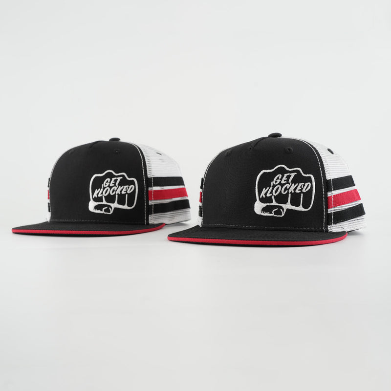 Klock Werks Fist Bump Stripe Trucker Hat for Youth is also available in men's sizes so you can match! (The youth style is also available in men's sizes so you can match!)