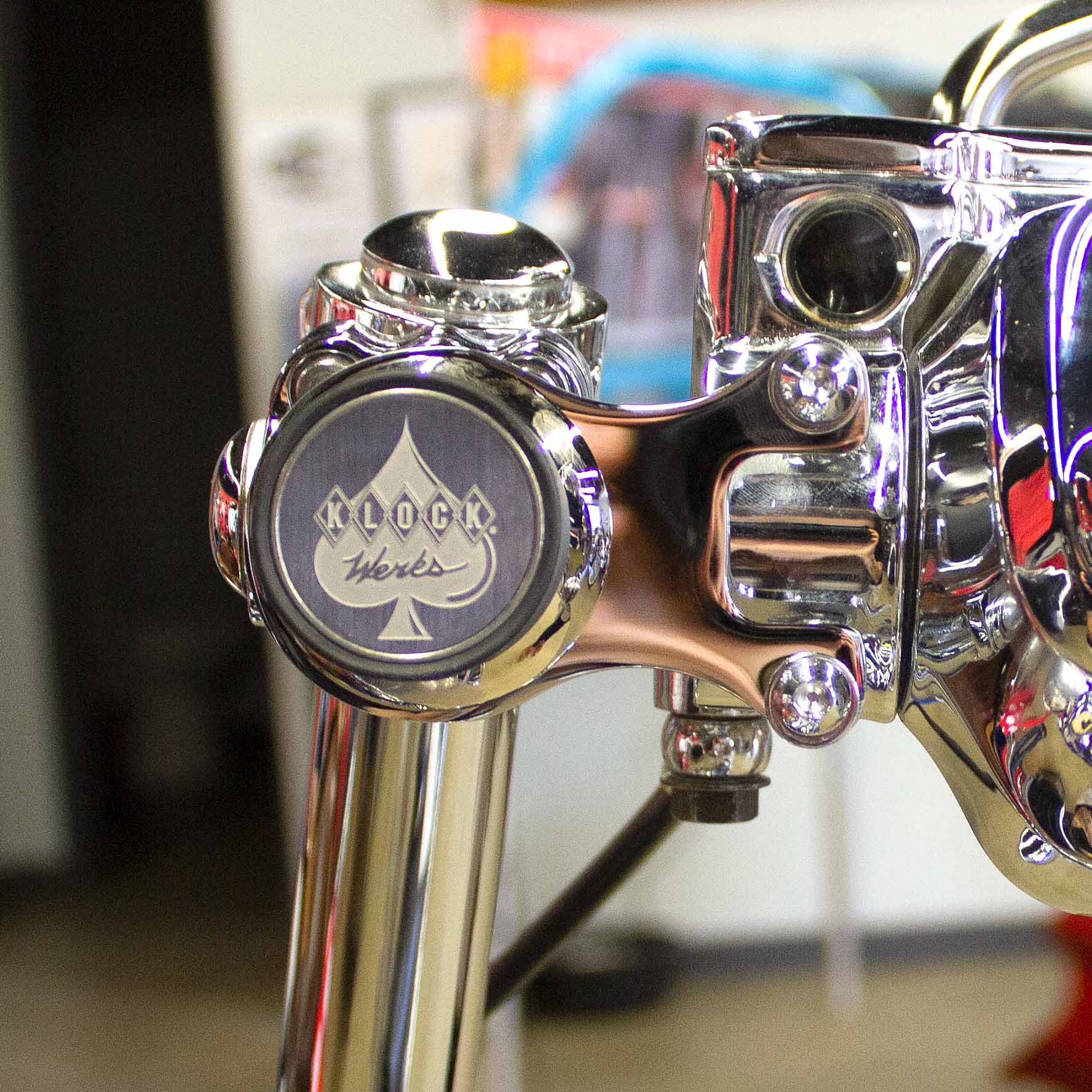 Chrome Ambidextrous Handlebar Magnetic Phone Mount for Indian® Heavyweight Motorcycles shown on bike(Chrome Ambidextrous Mount on bike)