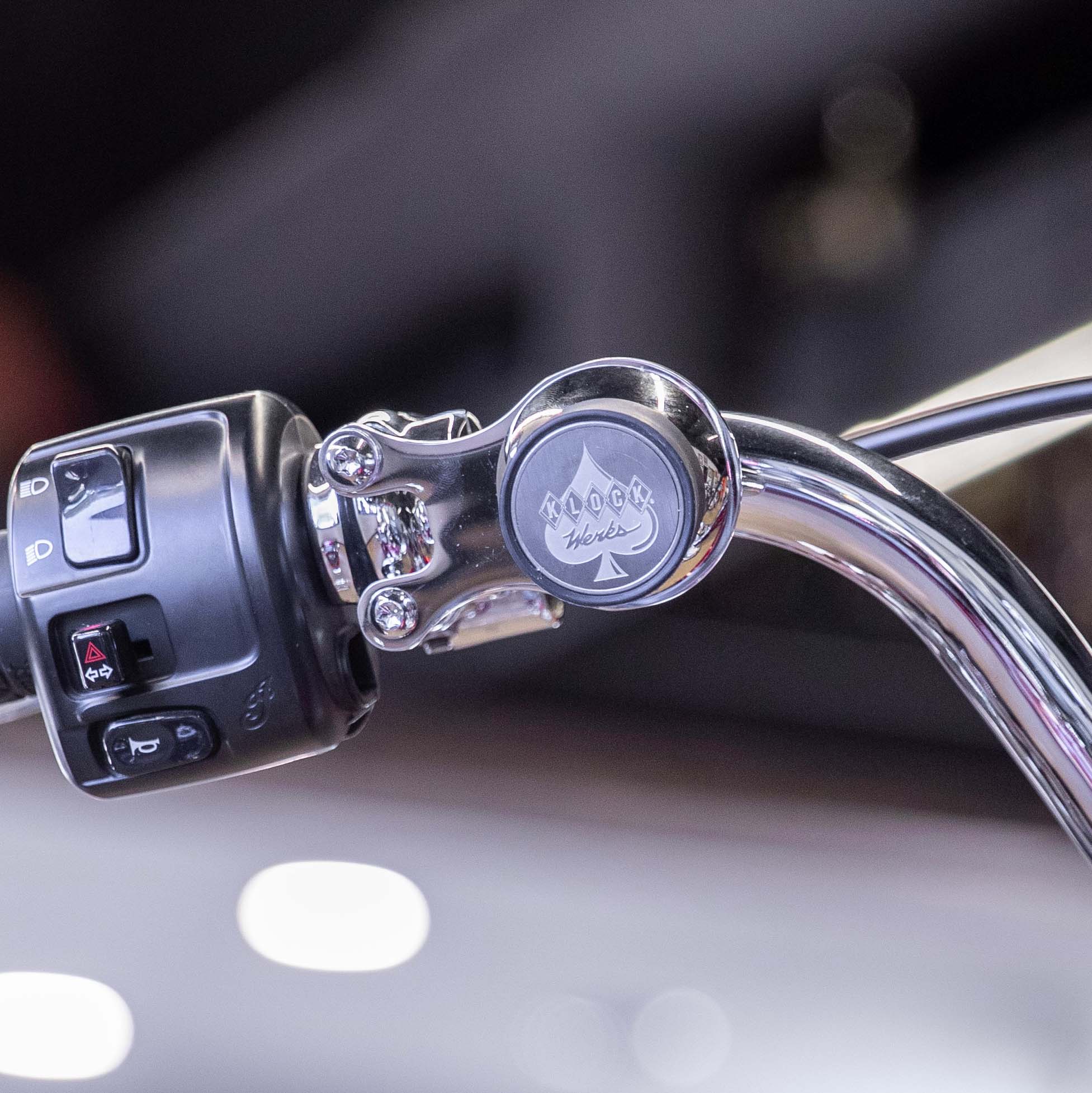 Chrome Ambidextrous Handlebar Magnetic Phone Mount for Indian® Scout® Motorcycles shown on bike(Chrome Ambidextrous Mount on bike)