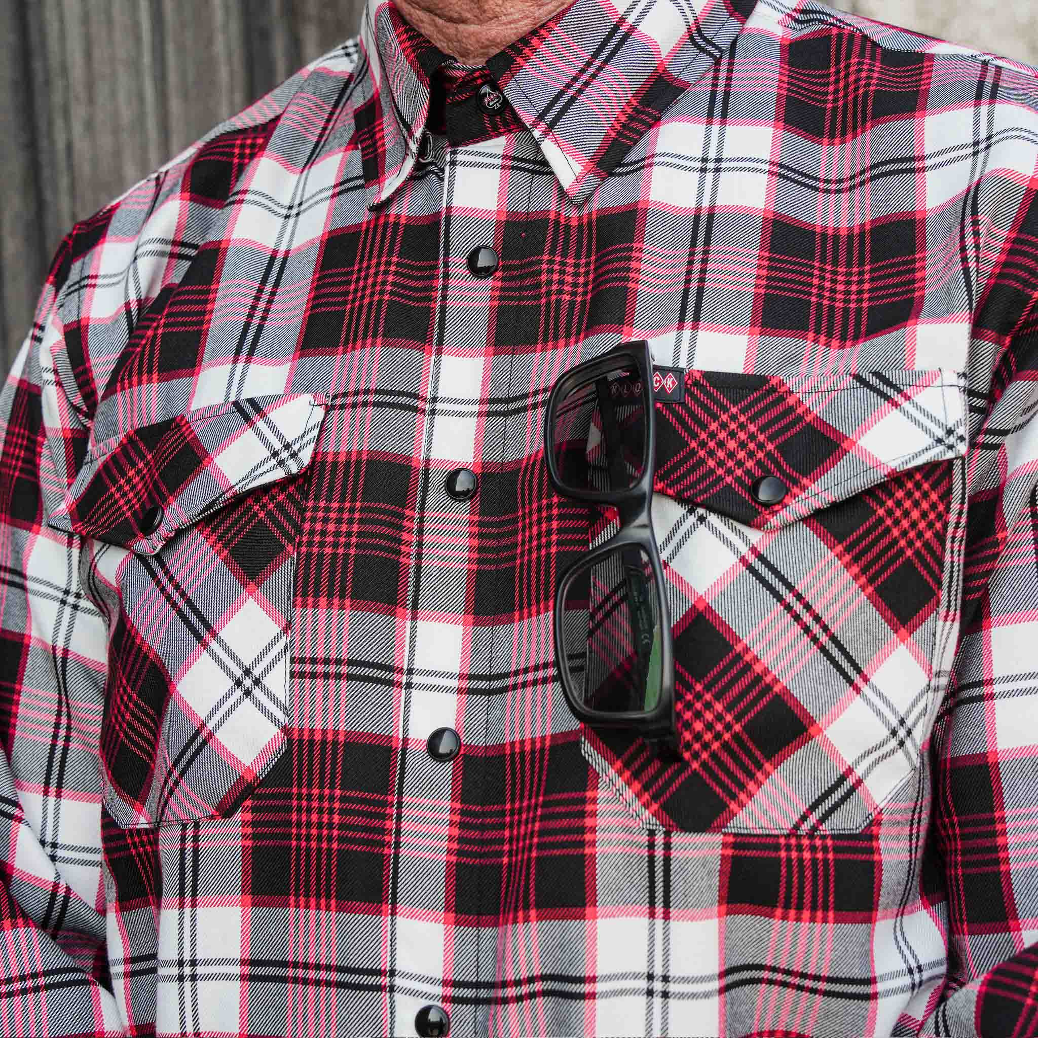 Klock Werks x Dixxon 25th Anniversary Flannel with dual button down flap chest pockets with utility slot for pens, sunglasses, etc.(Dual button down flap chest pockets with utility slot for pens, sunglasses, etc.)