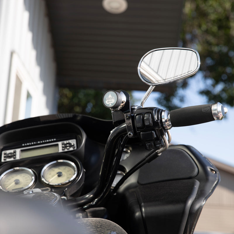 1996-2026 Right Black Perch Magnetic Phone Mounts for Harley-Davidson® shown on bike (1996-2026 - Right Black Perch Mount on bike)