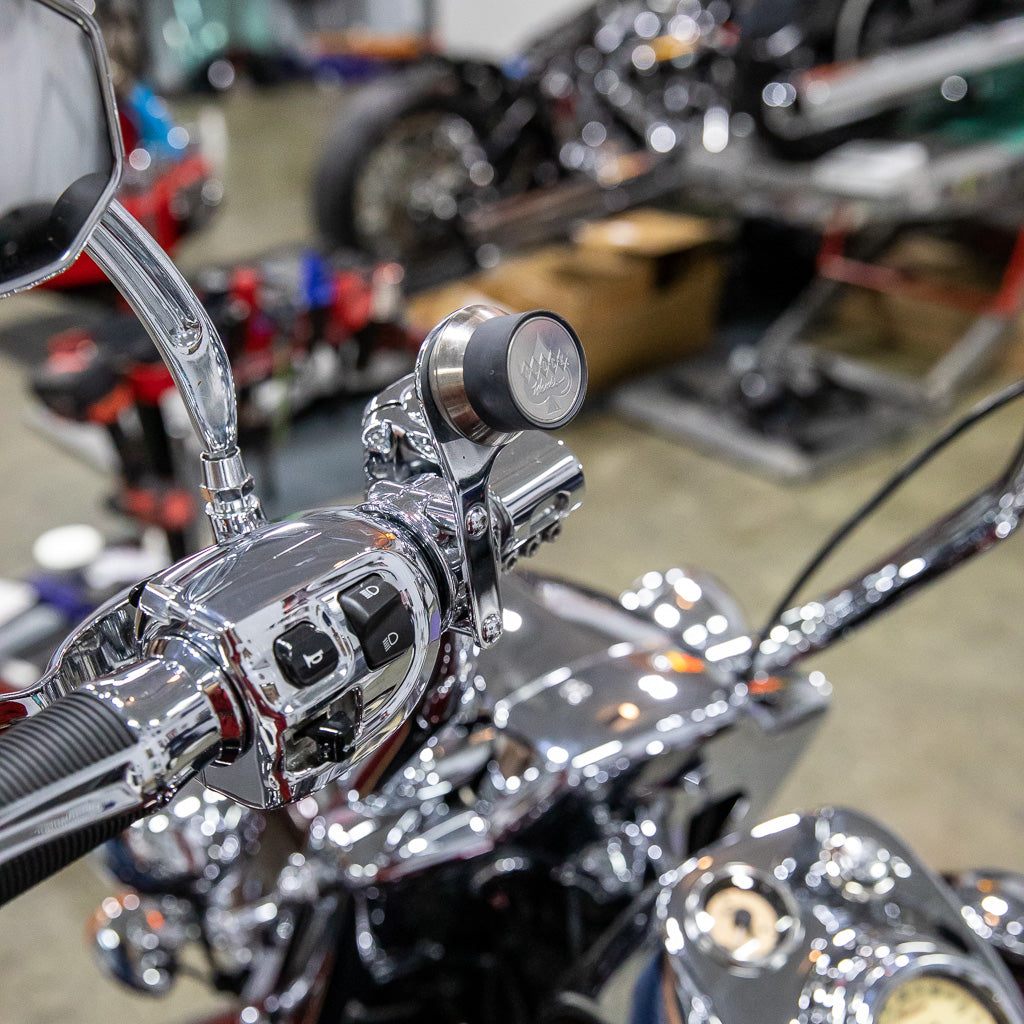 Chrome Perch Handlebar Magnetic Phone Mount for Indian® Heavyweight Motorcycles shown on bike(Left Chrome Perch Mount on bike)