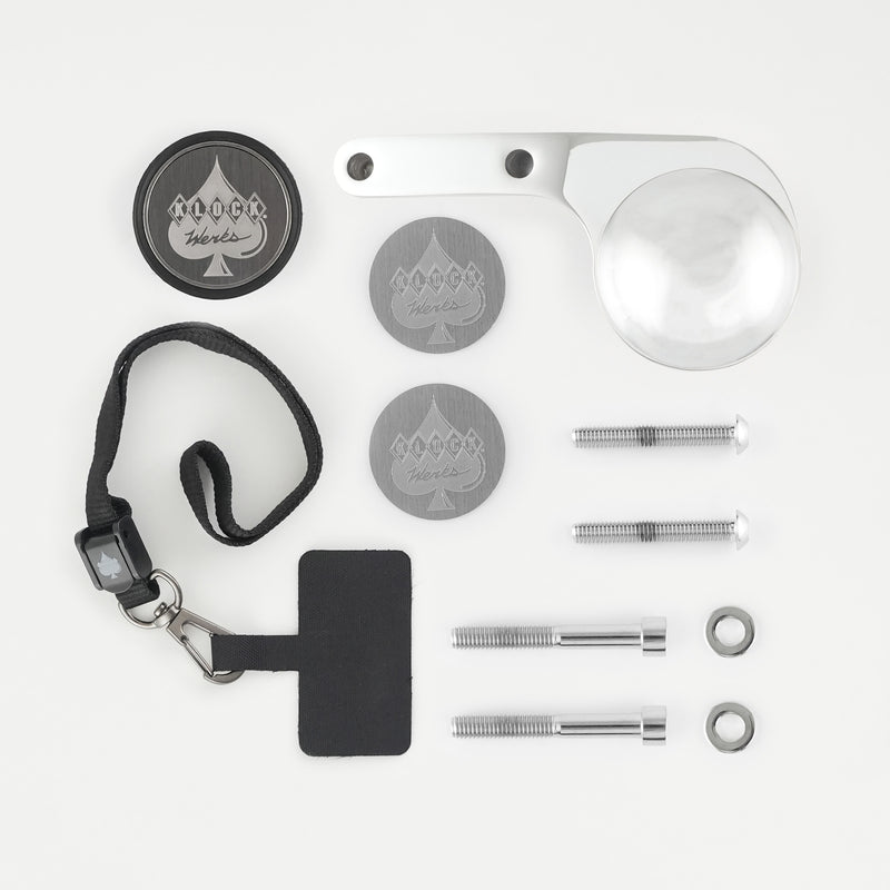 Perch Handlebar Magnetic Phone Mount for Indian® Heavyweight Motorcycles showing the complete chrome kit(Left Chrome Perch Mount - Complete Kit)