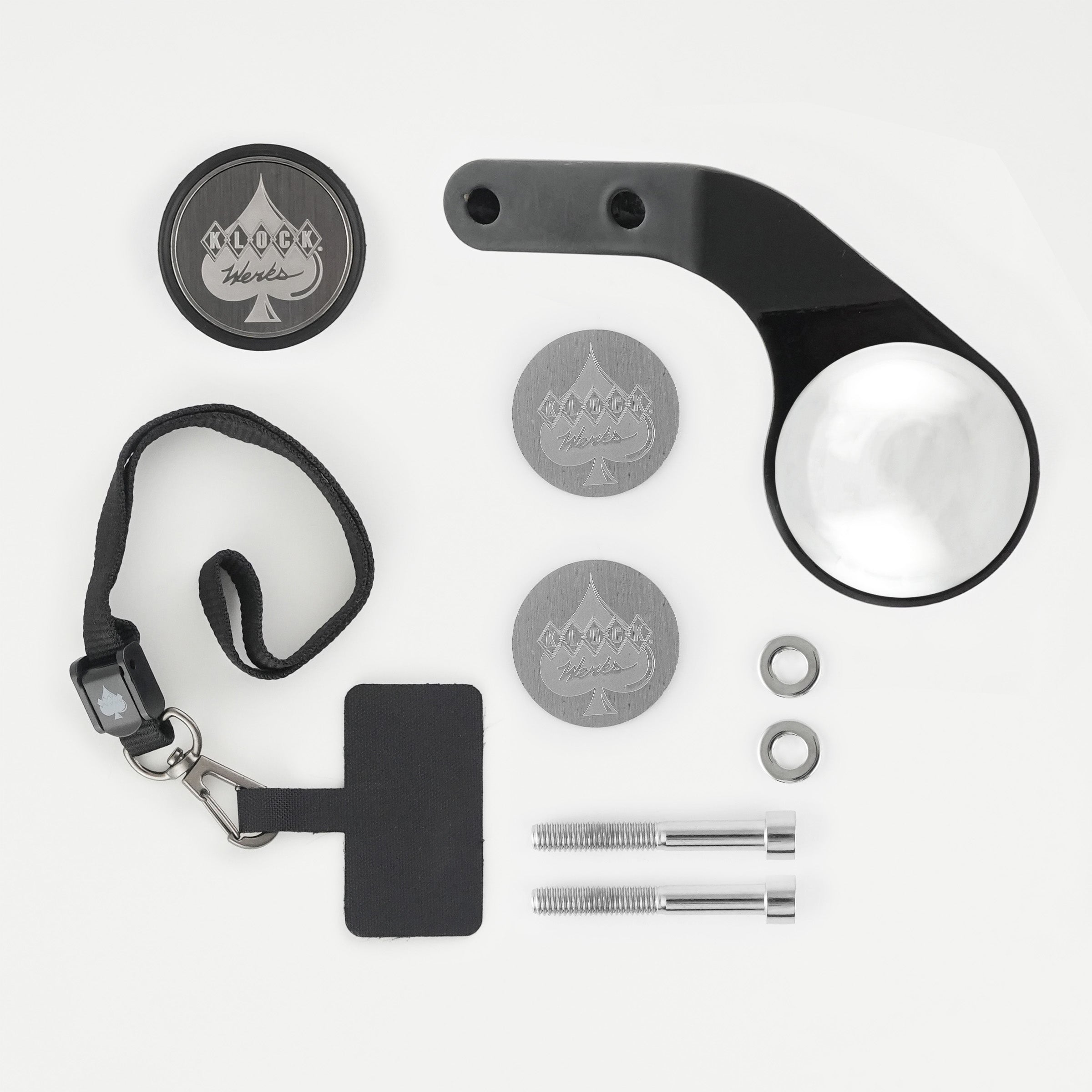 Left Black Perch Handlebar Magnetic Phone Mount for Indian® Scout® Motorcycles showing complete kit(Left Black Perch Mount - Complete Kit)