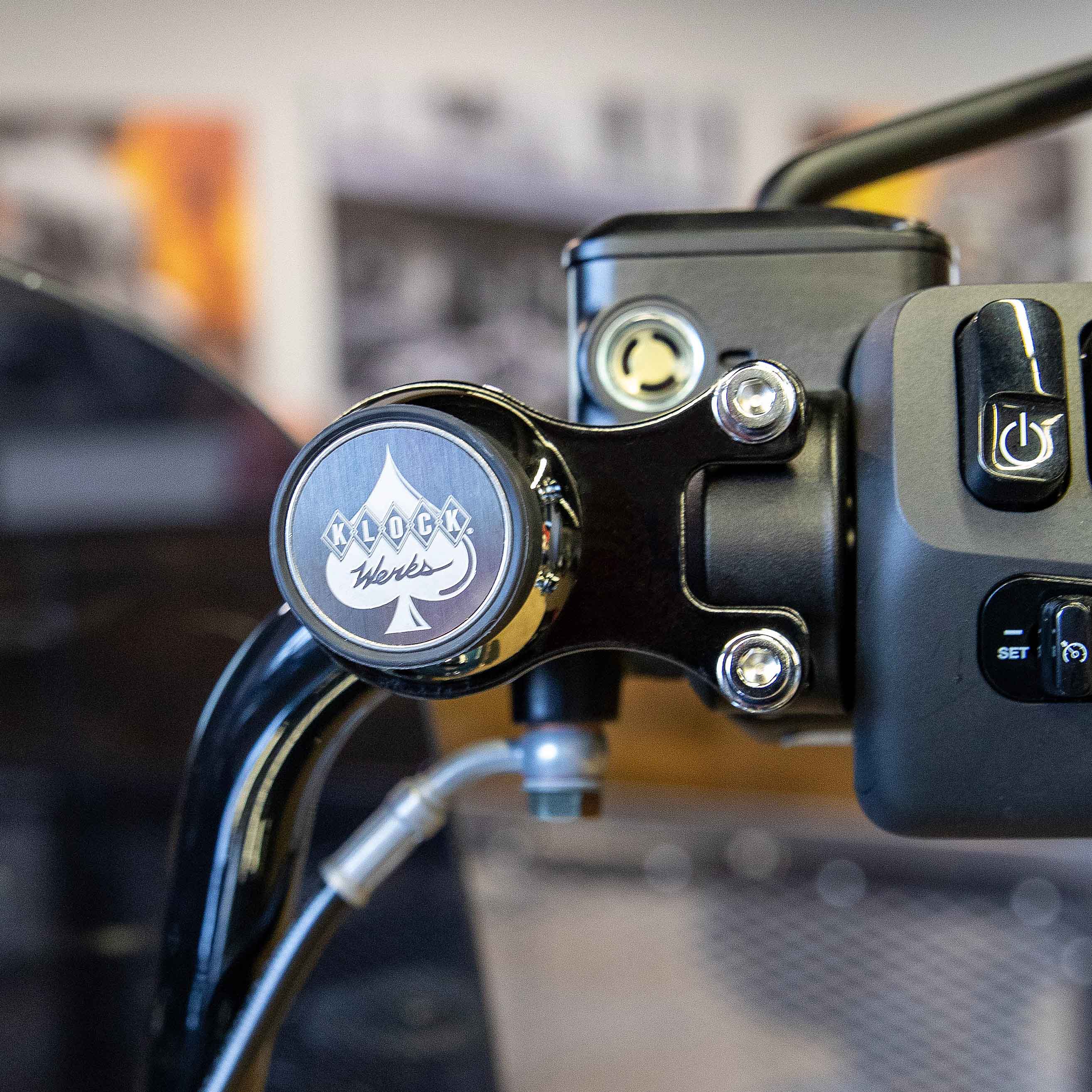 Black Ambidextrous Handlebar Magnetic Phone Mount for Indian® Scout® Motorcycles shown on bike(Black Ambidextrous Mount on bike)