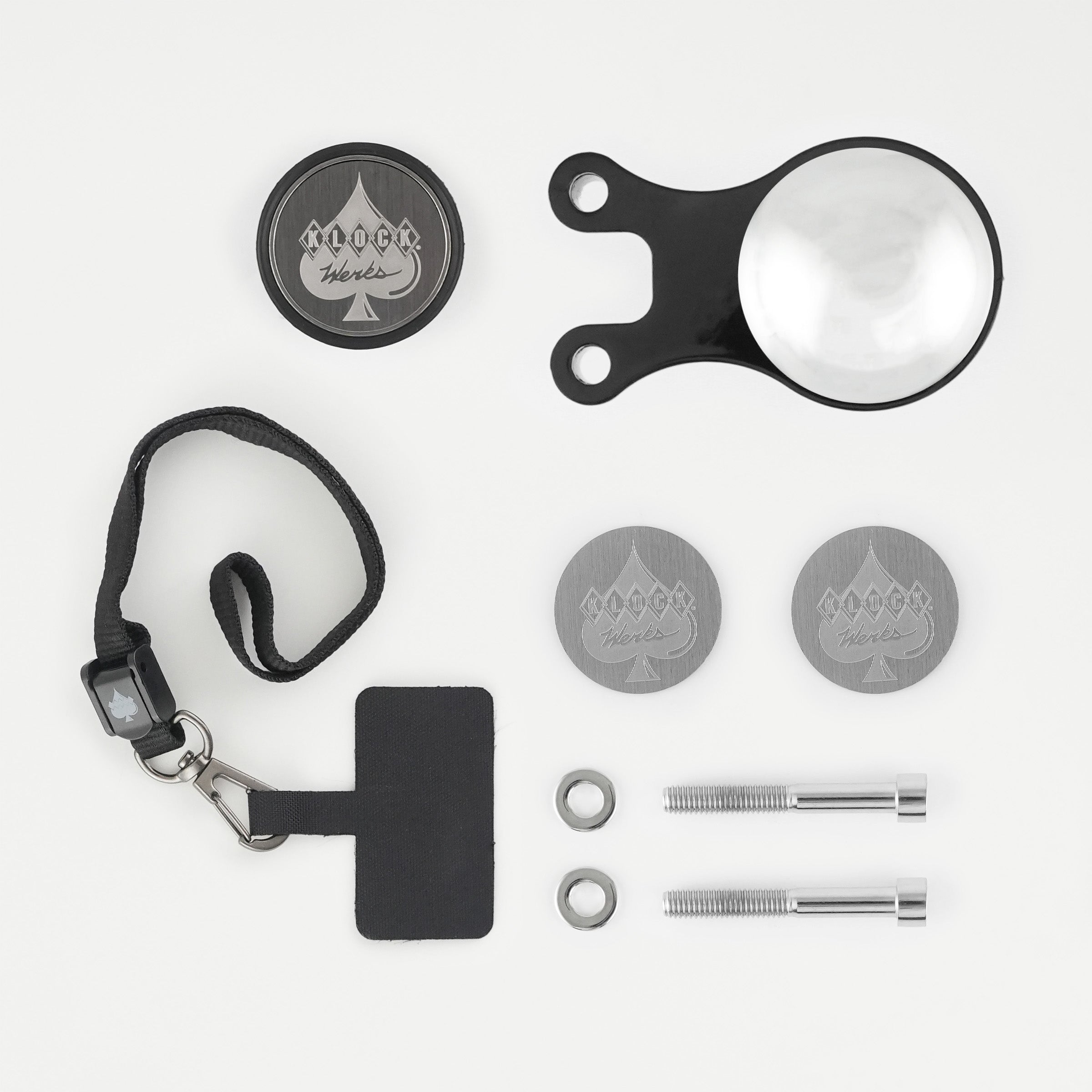 Black Ambidextrous Handlebar Magnetic Phone Mount for Indian® Scout® Motorcycles showing complete kit(Black Ambidextrous Mount - Complete Kit)