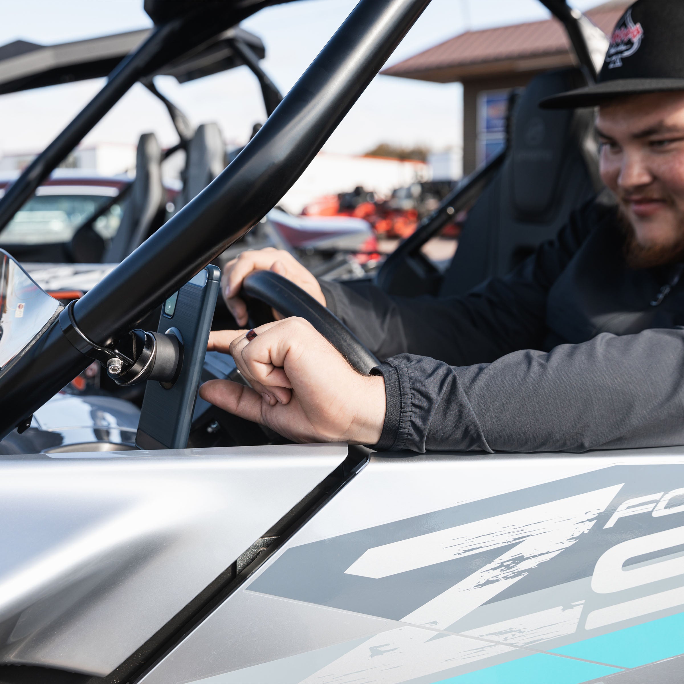 1.625 inch Roll Cage Magnetic Phone Mount in use (1.625" on CFMoto® Z950)