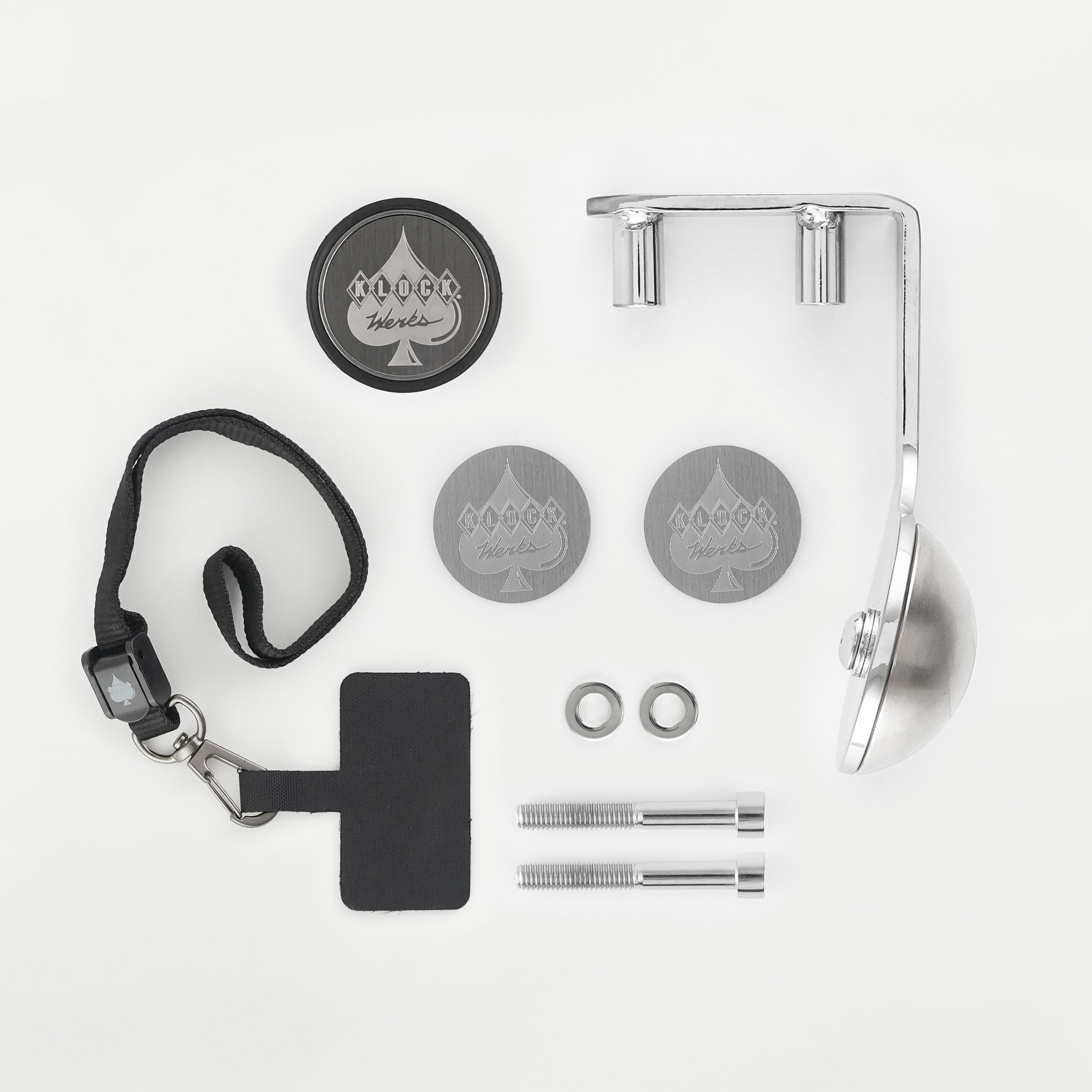 Left Chrome Perch Handlebar Magnetic Phone Mounts for Victory® Motorcycles showing complete kit(Left Chrome Perch Mount - Complete Kit)