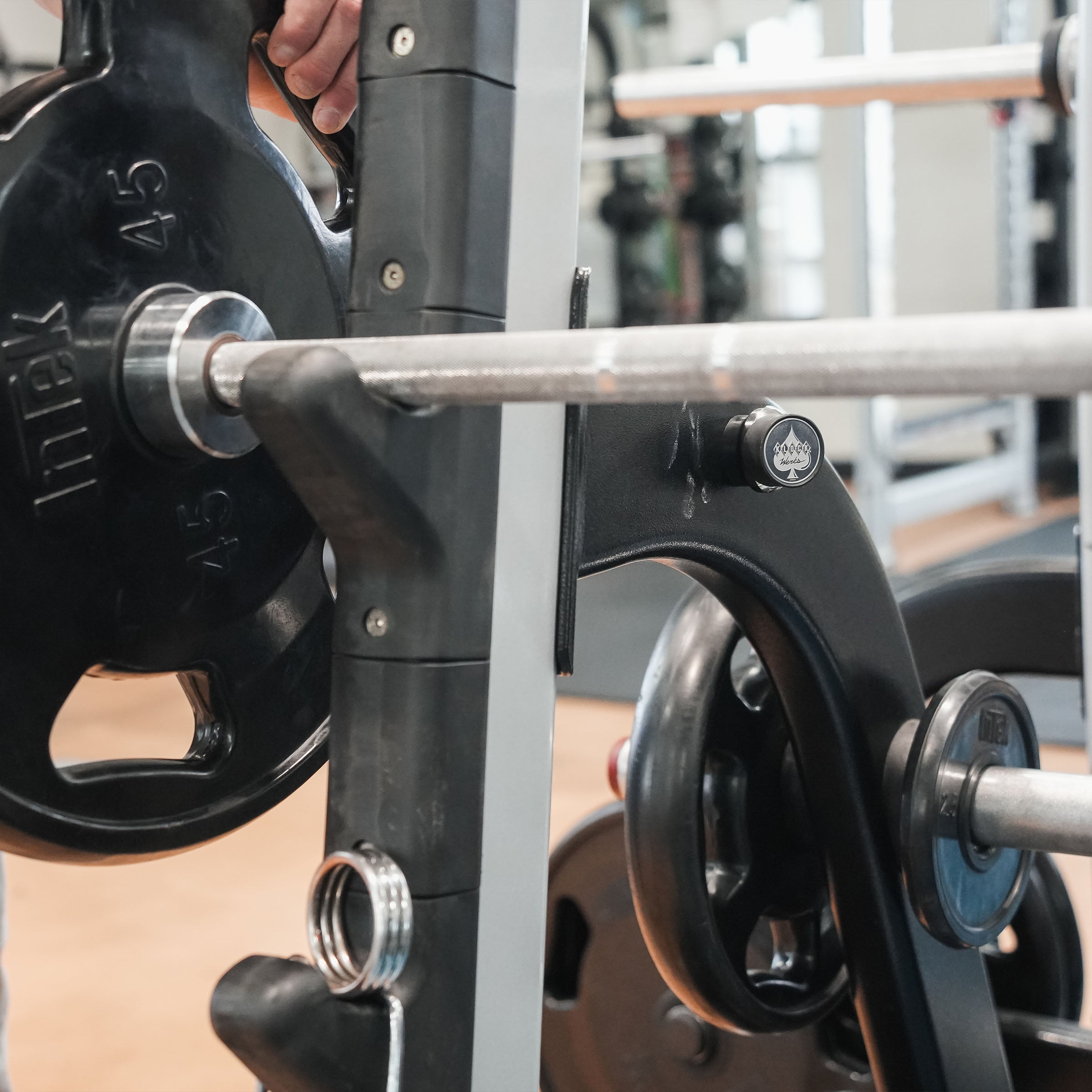 iOkwik Magnetic Universal Phone Mount mounted to rack in the gym(in the gym)