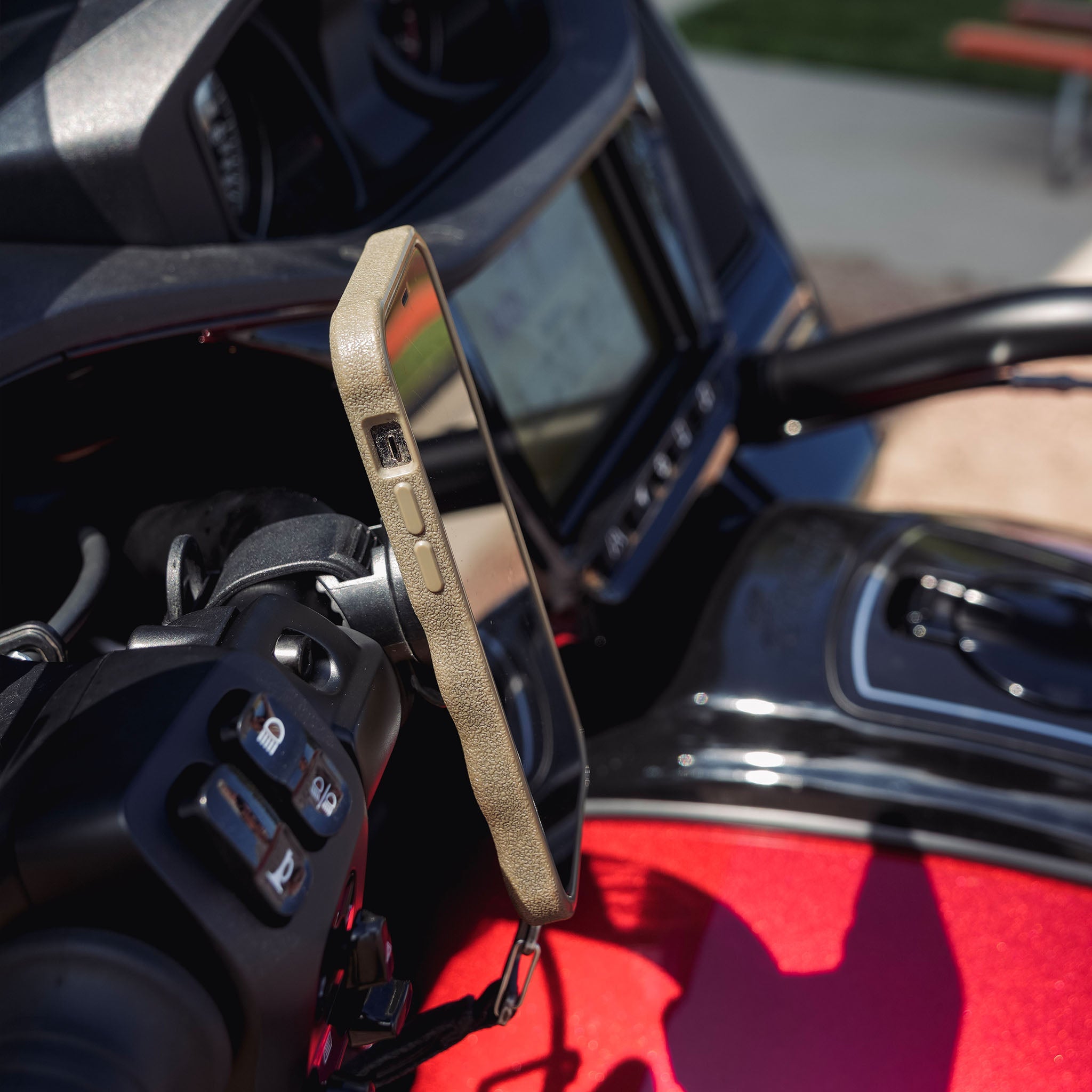 nomad™ Universal Magnetic Phone Mount on bike with phone (nomad™ on bike with phone)
