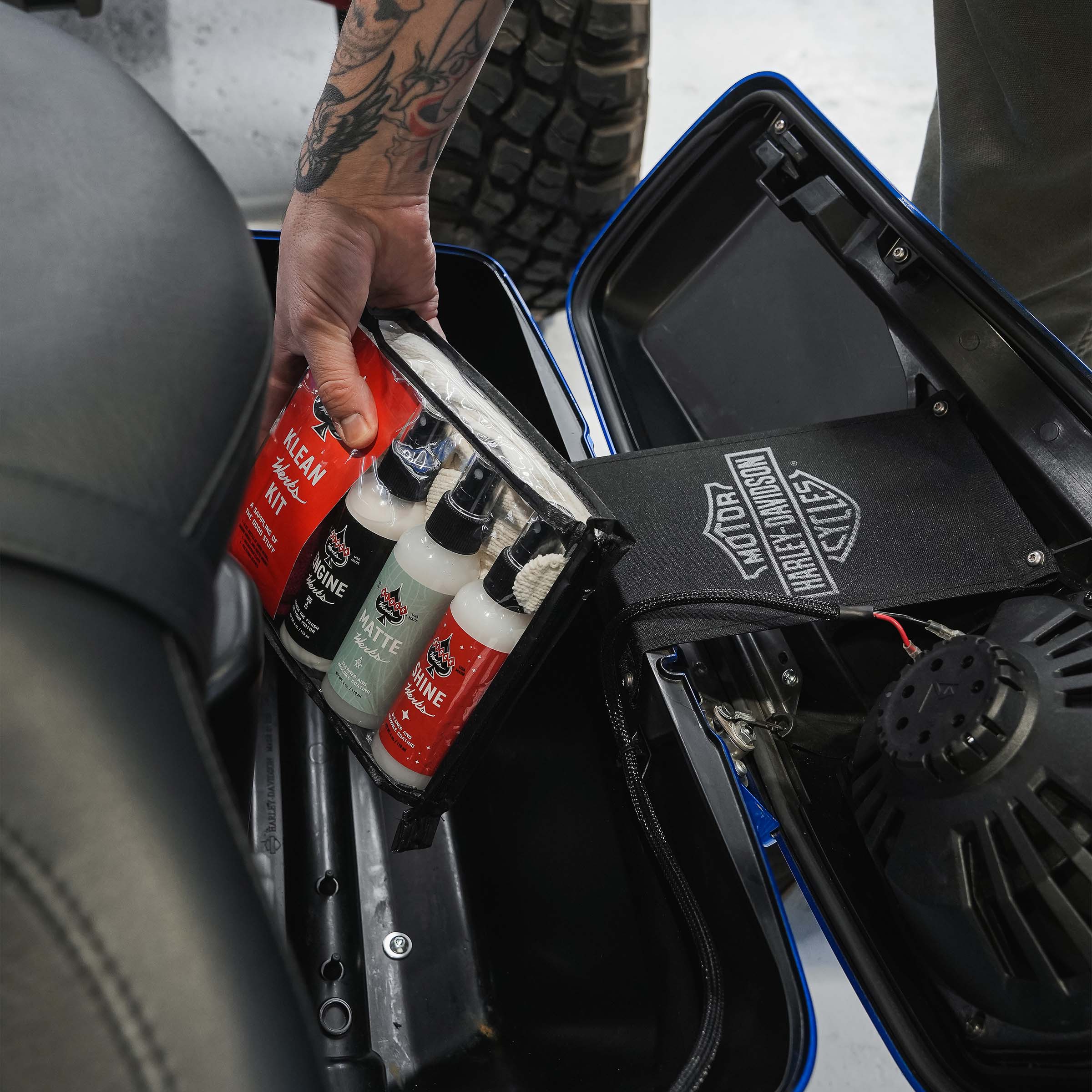 Klean Werks Cleaning Kit fits easily in your motorcycle saddlebag!(Easy to carry in your saddlebag!)