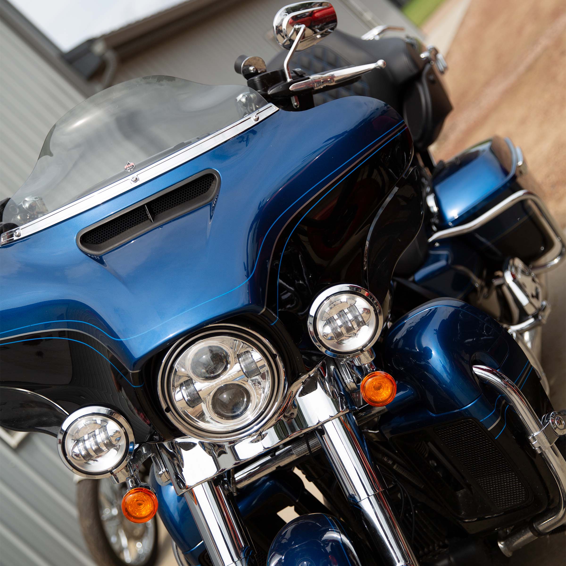 Round Fairing Vent Screens for Harley-Davidson 2014-2024 FLH shown on motorcycle (Round - Black)