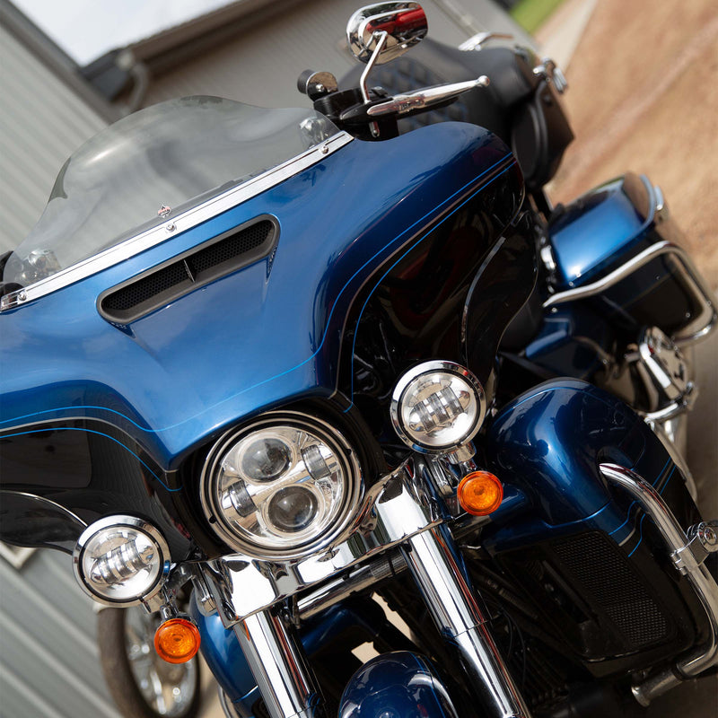 Round Fairing Vent Screens for Harley-Davidson 2014-2025 FLH shown on motorcycle (Round - Black)