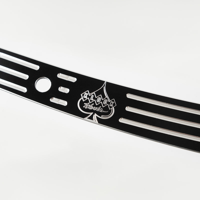Klock Werks Logo style Windshield Trim for Harley-Davidson 2014-2025 FLH Motorcycles in black contrast(KW Logo -Black Contrast Cut - Close-Up)