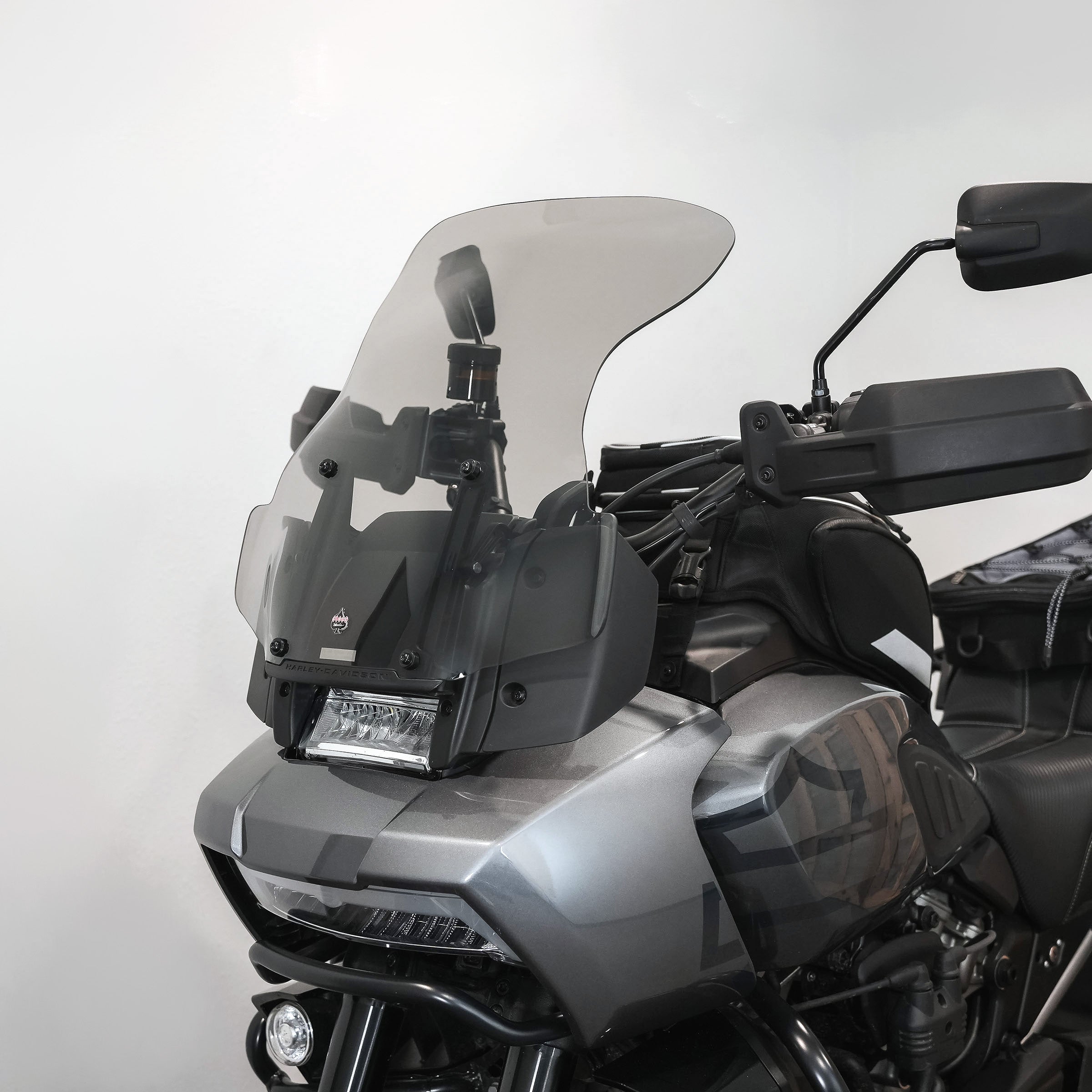 Harley-Davidson® Pan-America Flare™ Windshield shown at an angle(Tint)