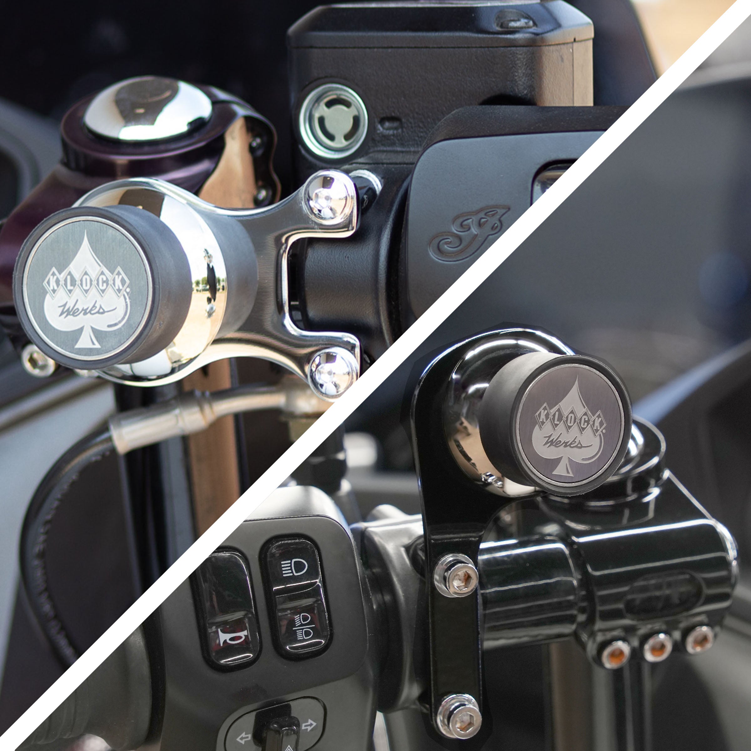 Ambidextrous and Perch Magnetic Phone Mount for Indian® Challenger Motorcycles(Phone Mount for Indian® Challenger and Pursuit - Ambidextrous (left) vs. Perch (right))