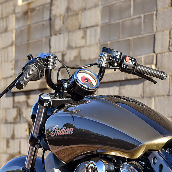5" tall black bar and chrome knuckles on 1" KlipHanger Bars for Indian® Scout Motorcycles