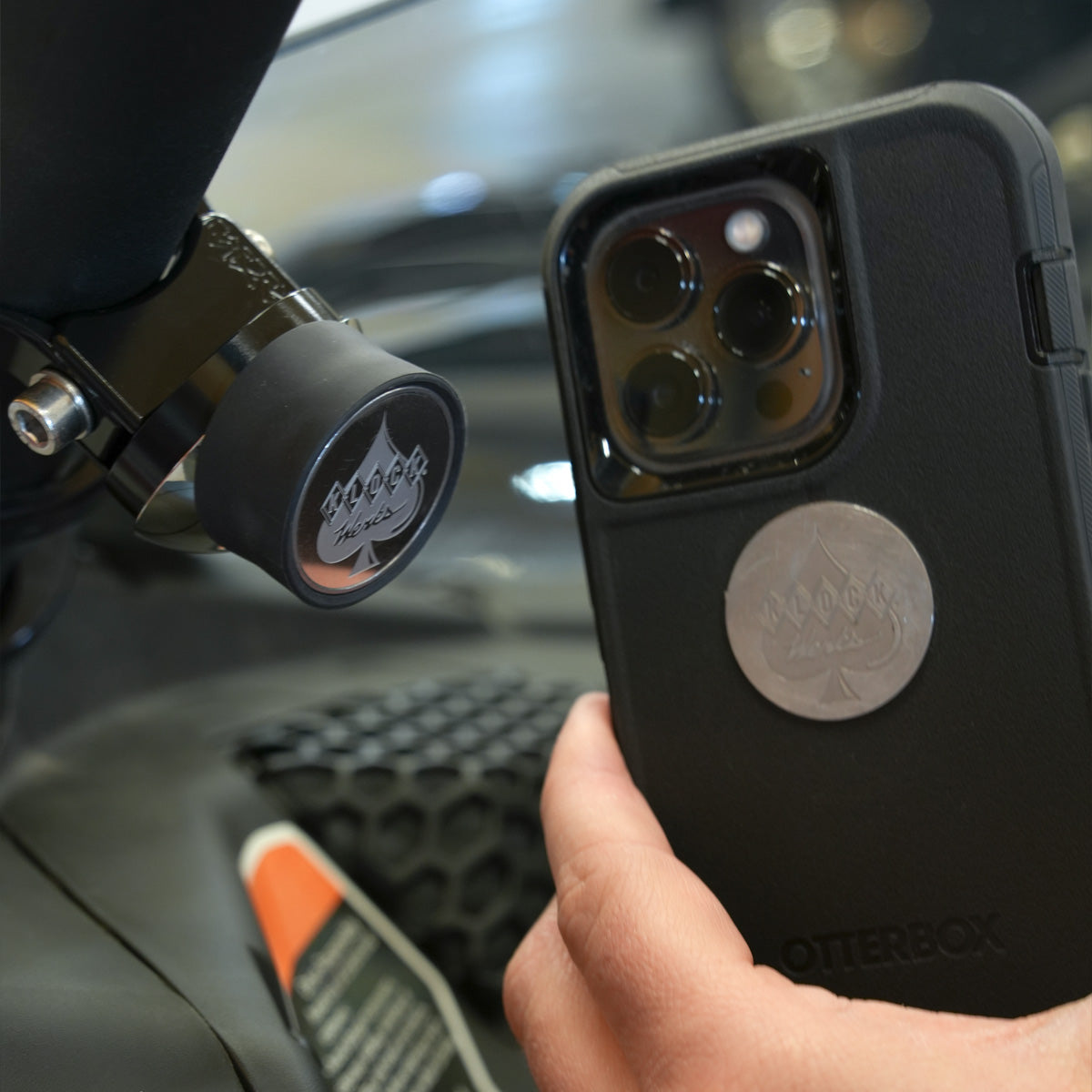 1.85" Roll Cage Magnetic Phone Mount mounted with Phone on Can-Am UTV (1.85" Mount on Can-Am)