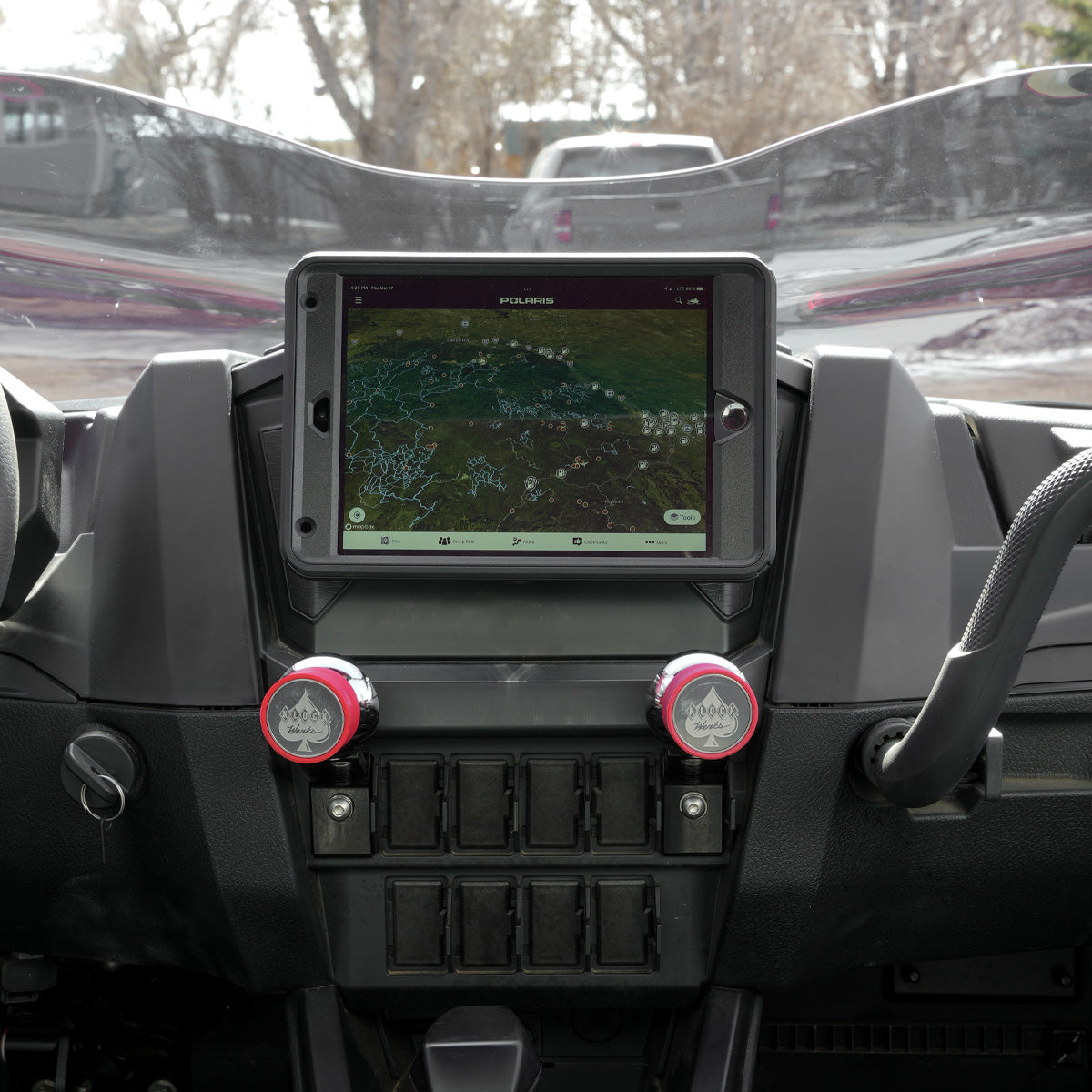 Universal Magnetic Phone Mount mounted on UTV holing an iPad (mounted on UTV holding an iPad)