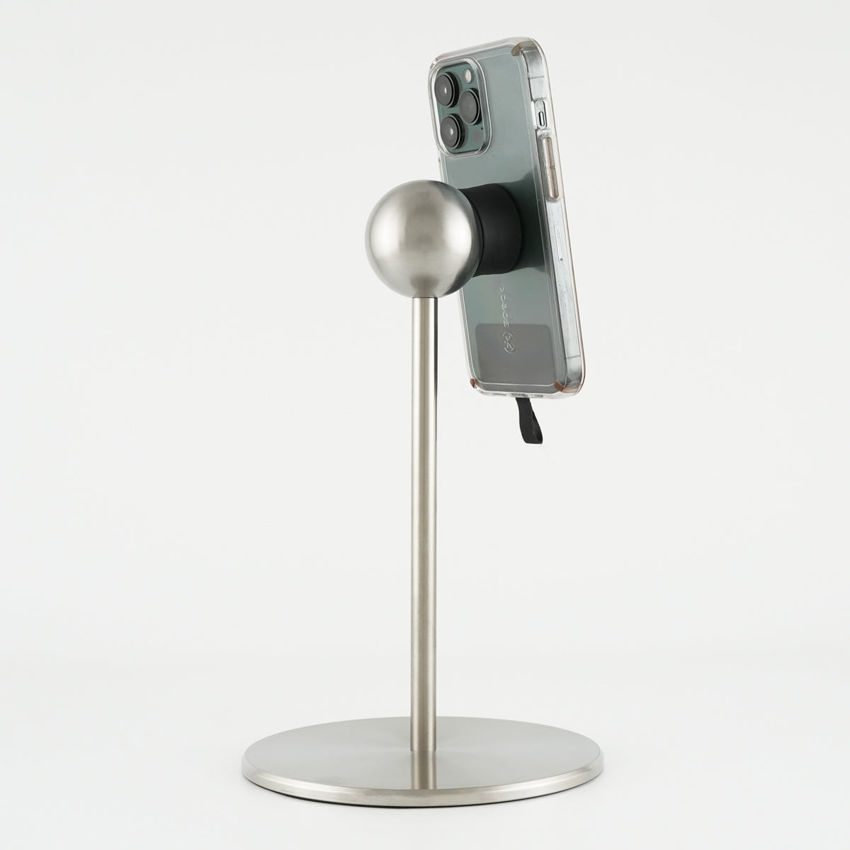 Stainless Steel iOstand® Magnetic Phone Mount with Phone (iOstand - Stainless Steel with Phone)