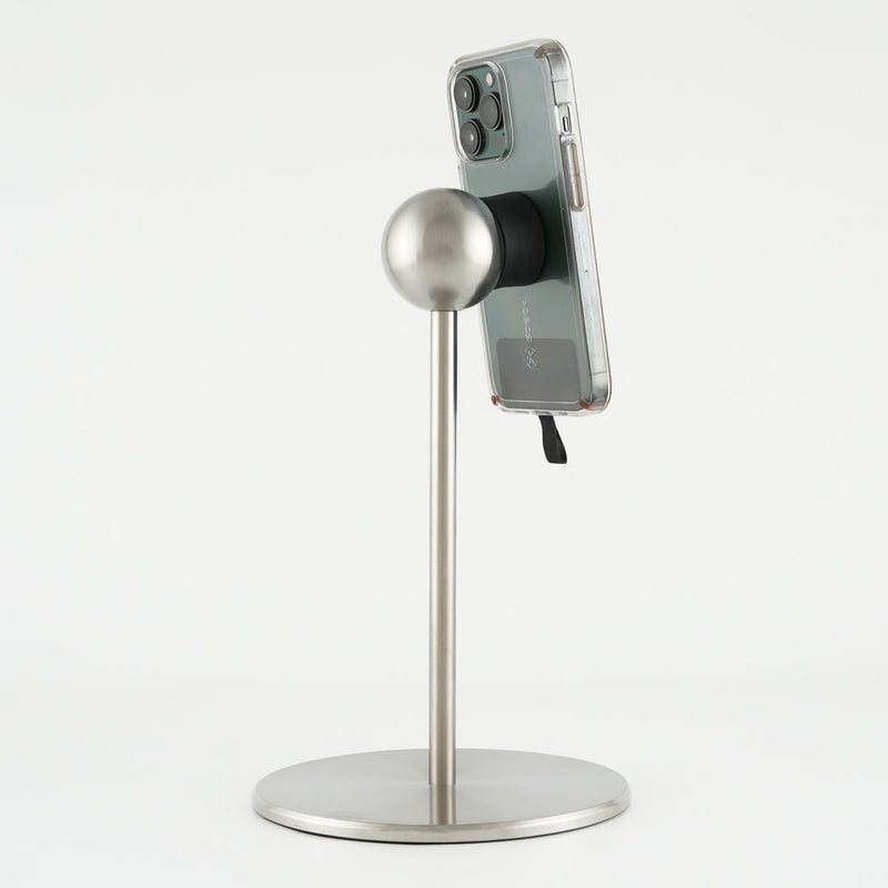 Stainless Steel iOstand® Magnetic Phone Mount with Phone (iOstand - Stainless Steel with Phone)